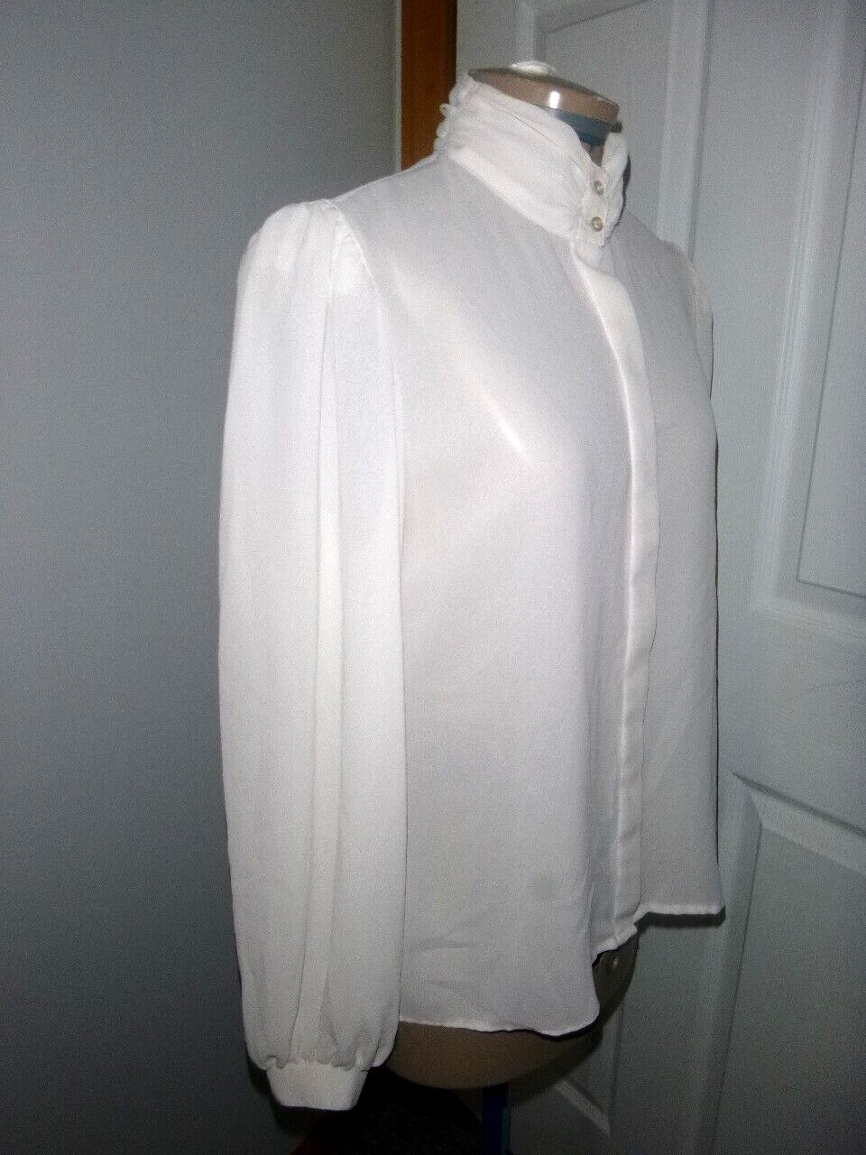 Vintage Notations Ivory High Collar Polyester Crepe Blouse Size M