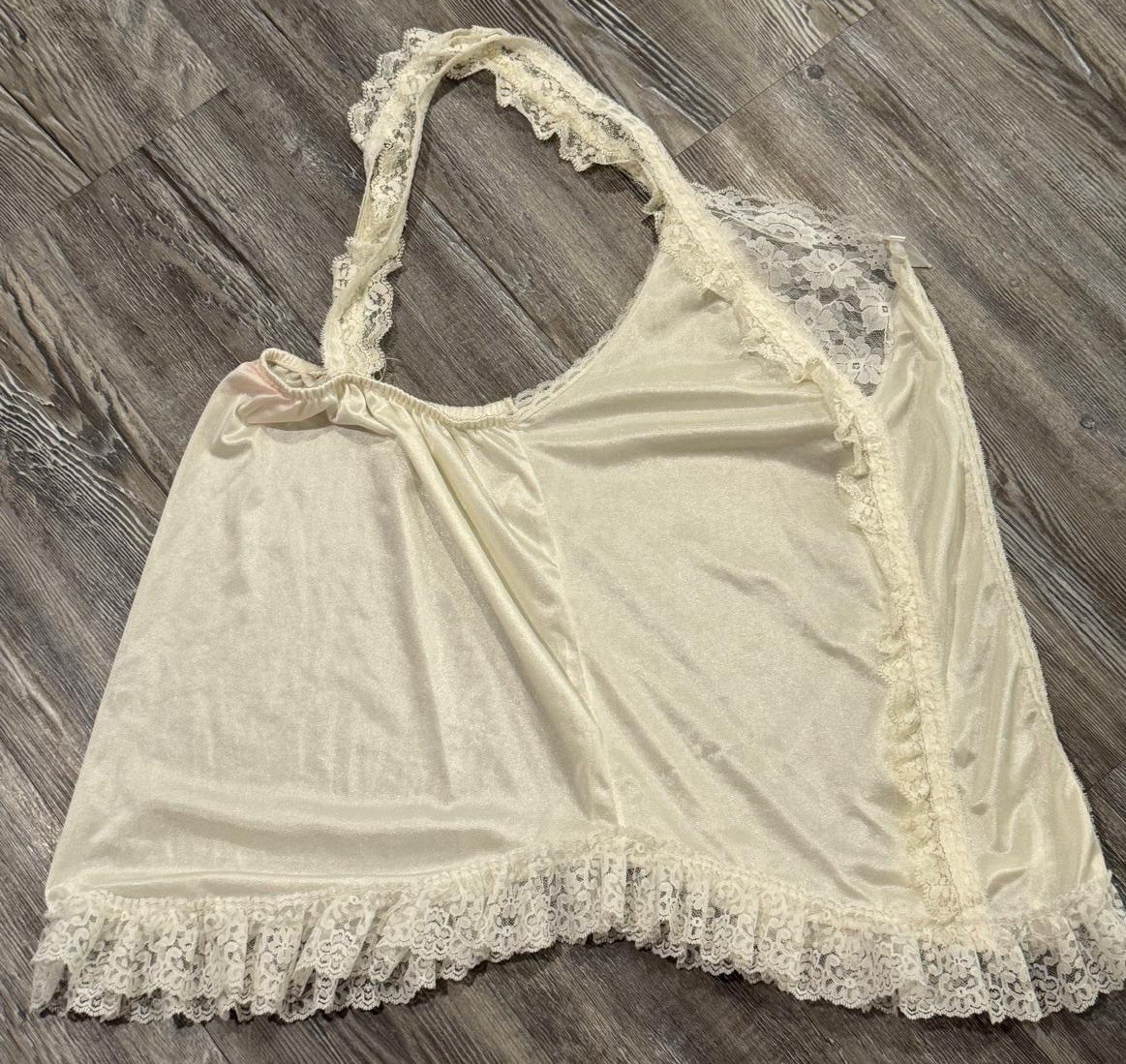 VTG 80’s JUST FOR WOMEN Ivory Nylon Floral Laced Ruffled Lingerie Camisole 2X