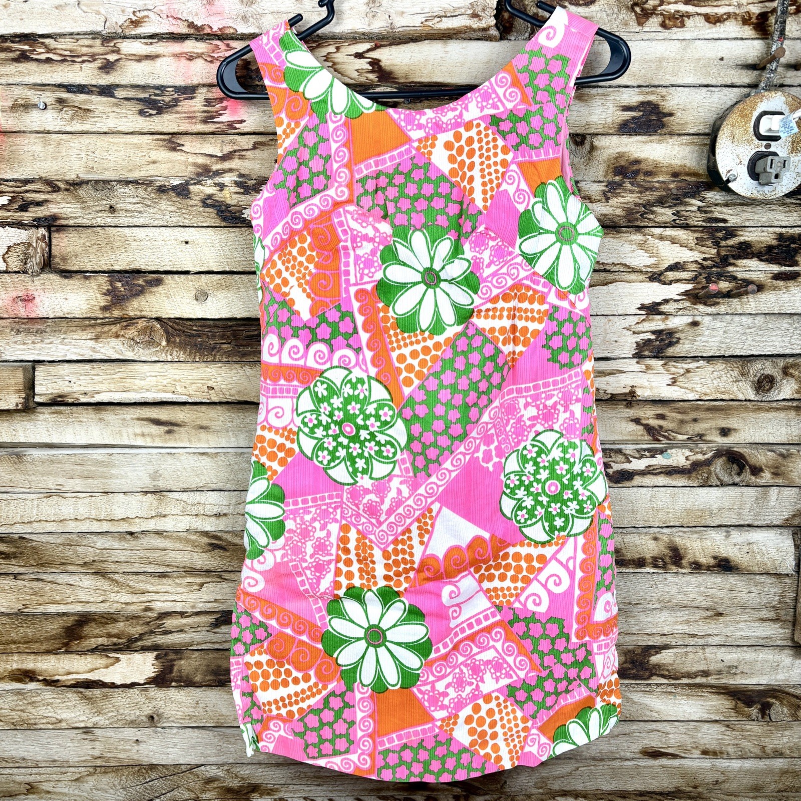 Vintage 60s Handmade Shift Dress Skort Floral Psychedelic Groovy Retro Hippie