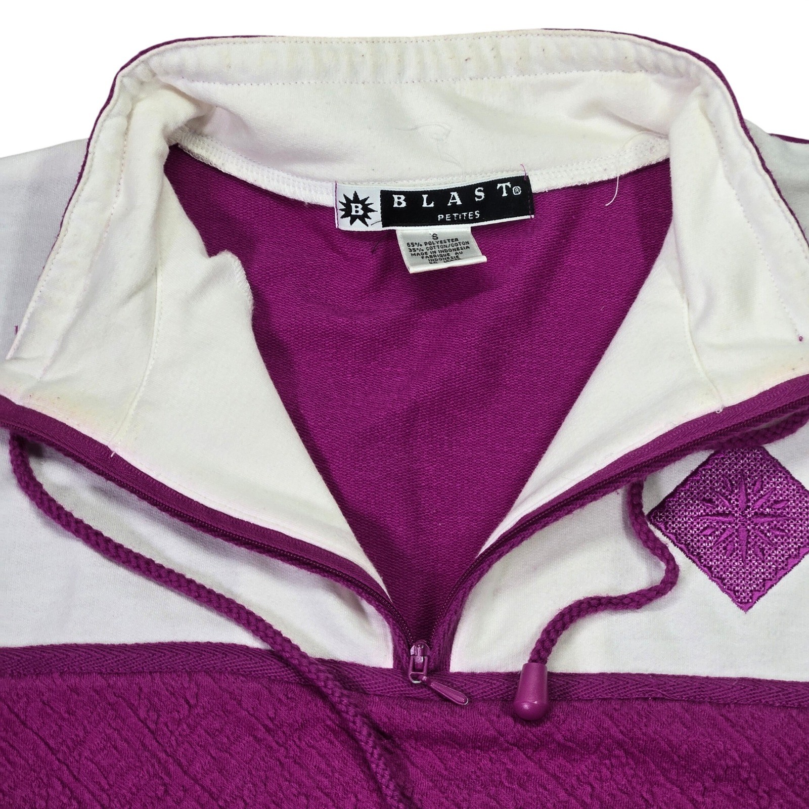 Blast Petites Vintage 90s Colorblock Quarter Zip Pullover Magenta White Small