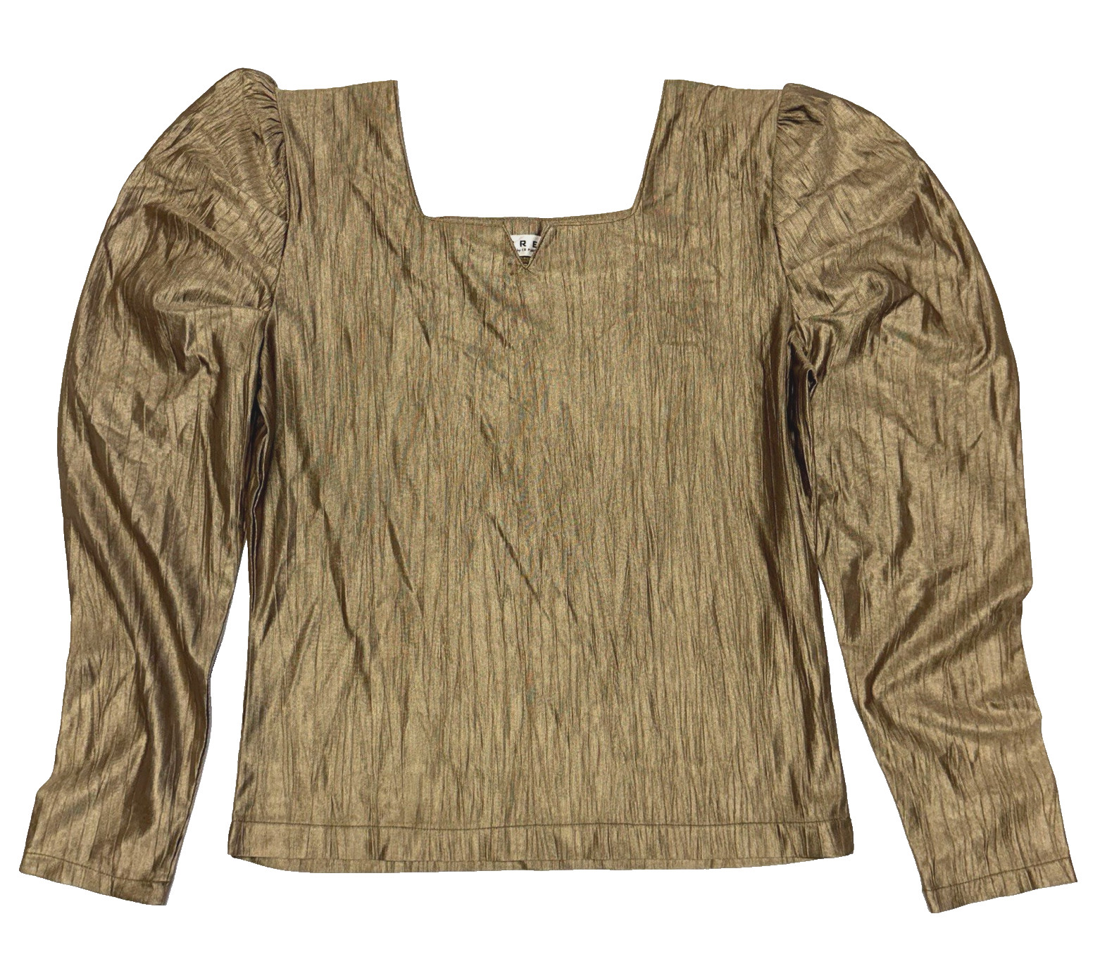 Vintage 90s Made in Japan CREA Bronze Gold Micro Pleated Metallic Top Blouse S/M