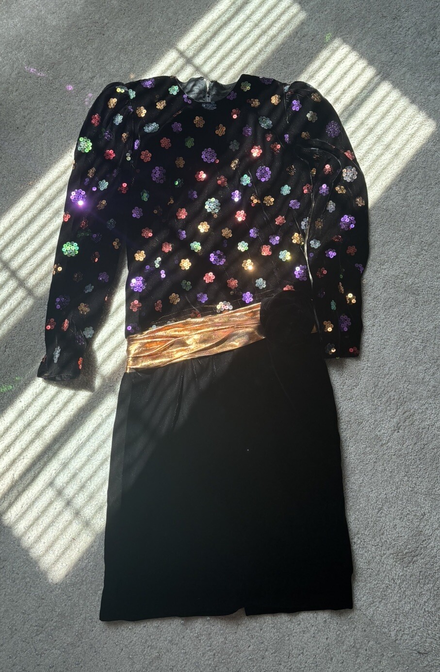 Vintage Cattiva Party Dress 1980s Black Velvet And Sequin W/ Shoulder Pads Sz 4