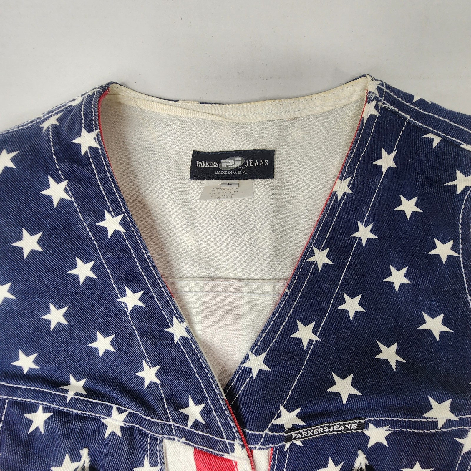 Vintage Parkers Jeans American Flag Vest Womens Large Denim Made in USA Button