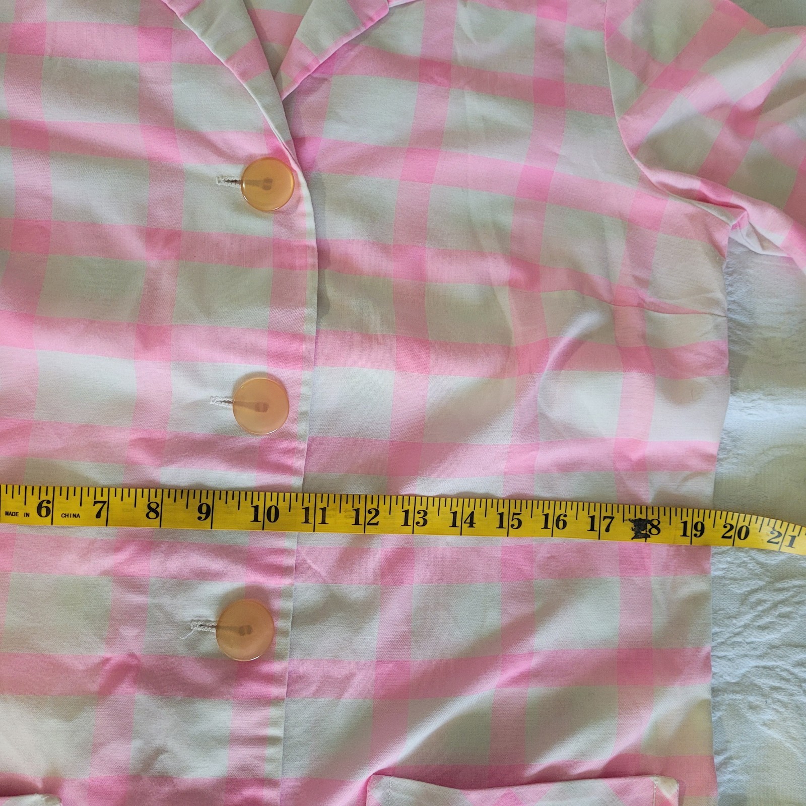 Vintage Stockton Pink Yvory Shirt Dress Gingham Button Up Front Pockets. No Size