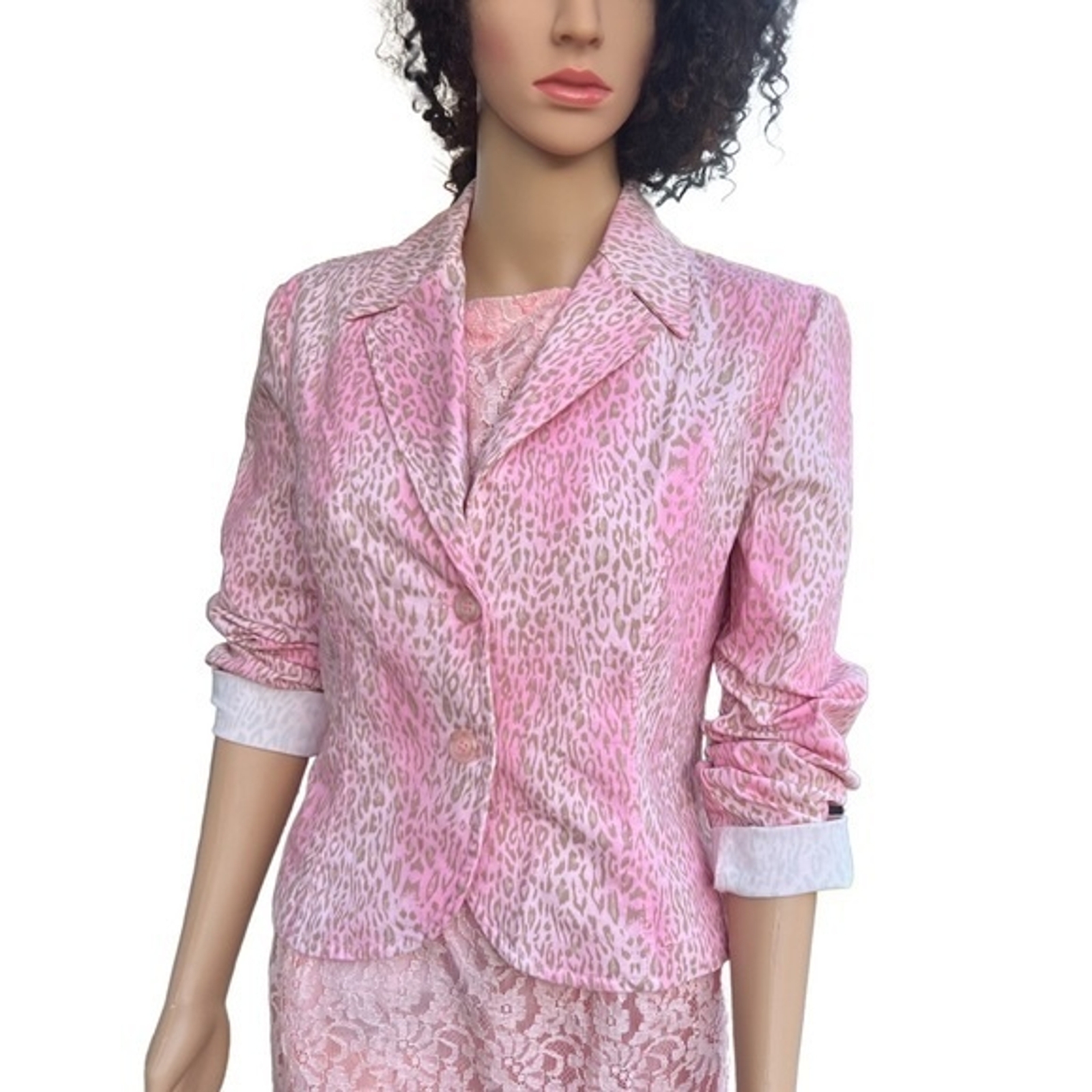 Sisley Pink and Tan Cheetah Print Double-breasted Long Sleeve Women’s Blazer M