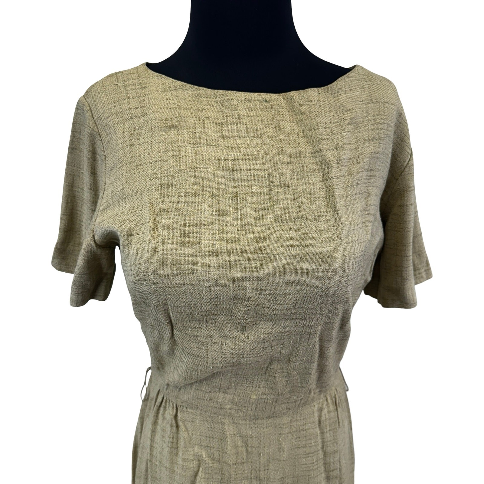 1970s Natural Linen Look Wiggle Dress – Brentshire Linen-Look Minimalist Retro