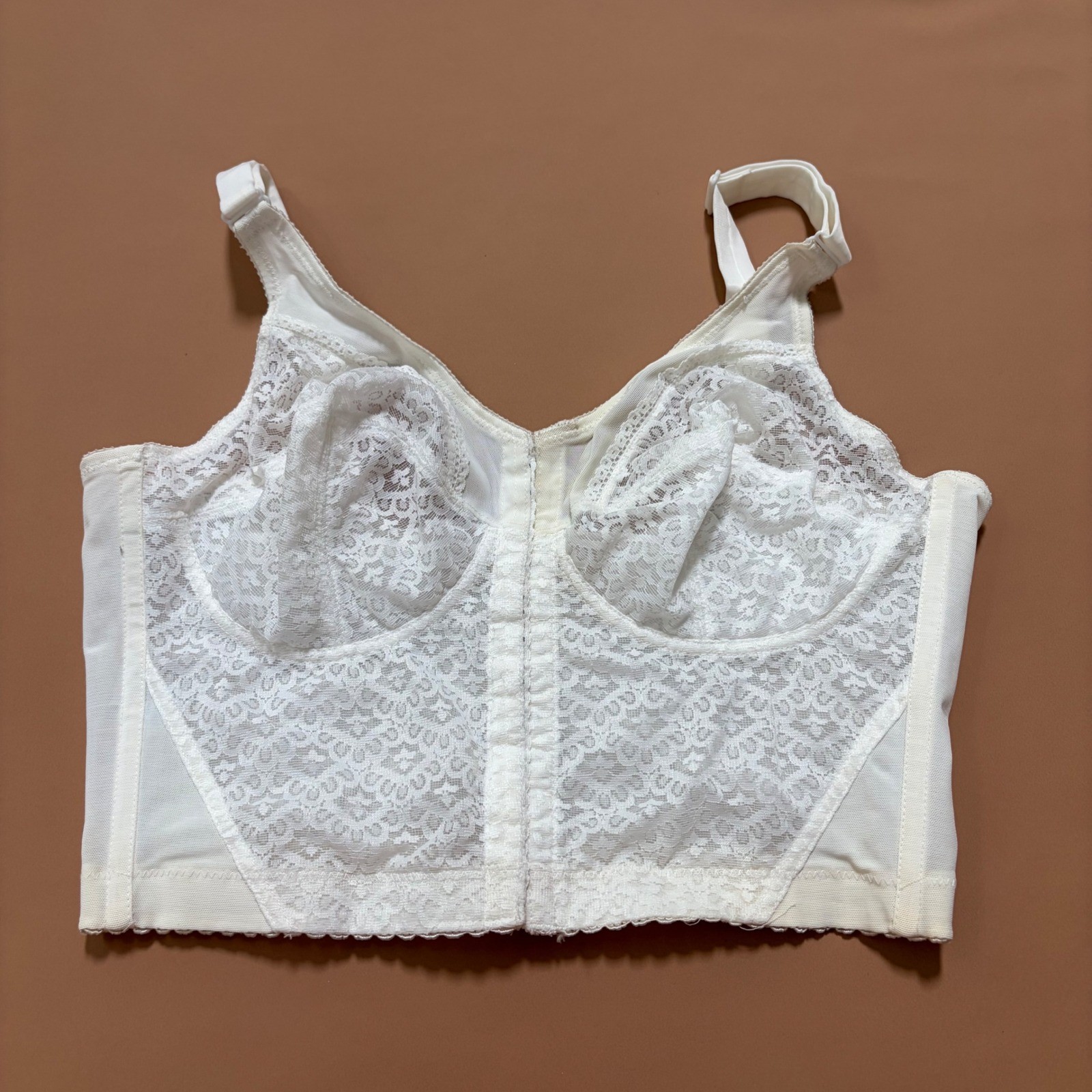 Vintage Gelmart White Floral Lace Front Closure Longline Bra 38C 8236 Pinup