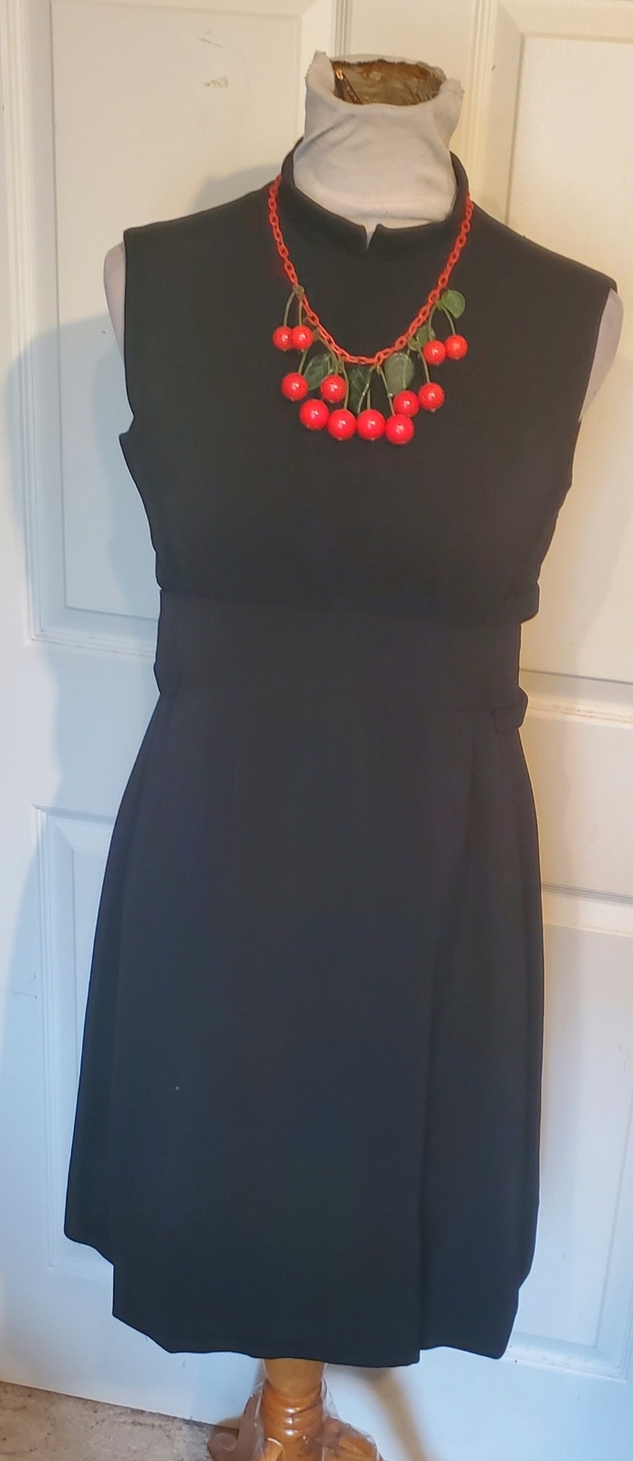 Vintage Black Rayon Crepe Sleeveless Dress Cut Out Sides B36