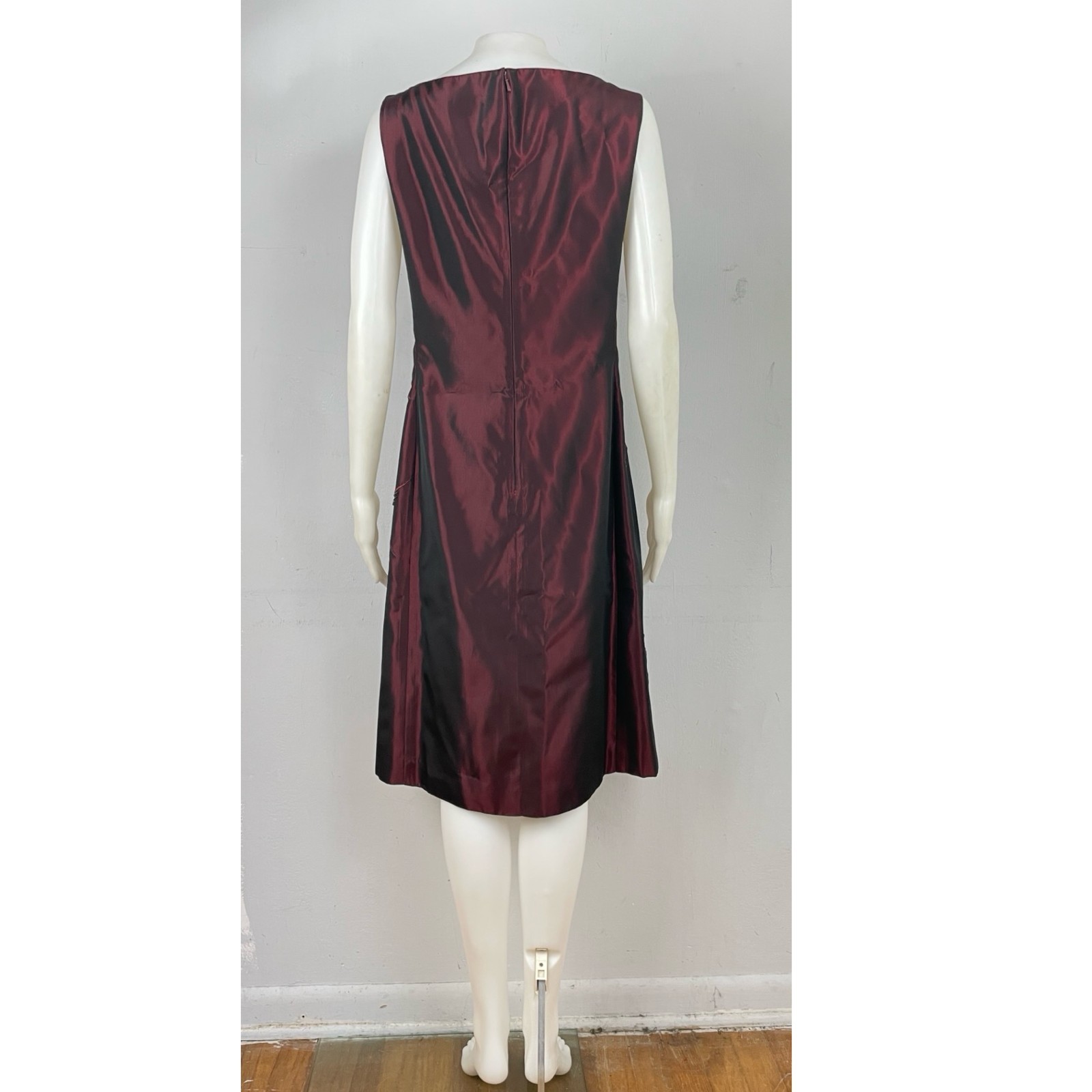 Vintage Kay Unger Beaded Dress Size Medium Burgundy Floral Embroidered Taffeta