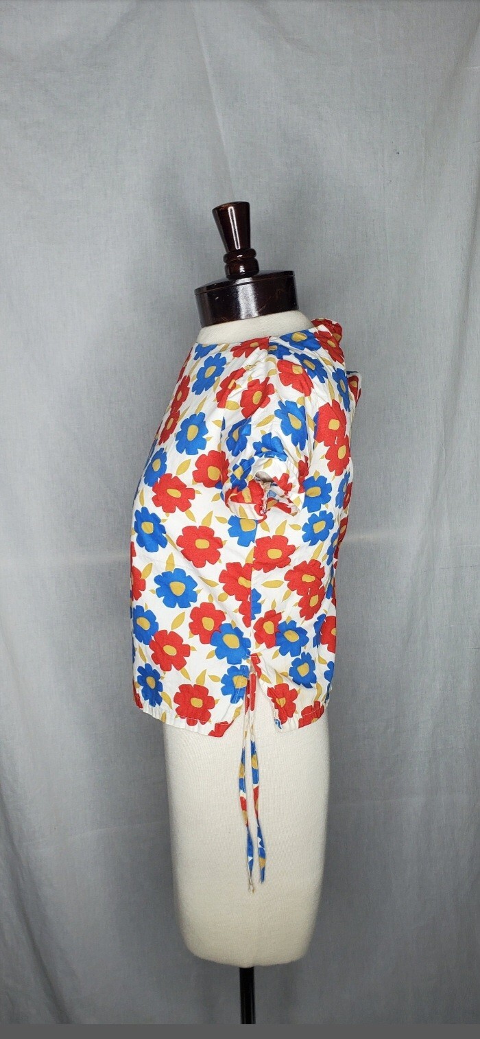 Vintage 1950s Large Floral Print Side Tie Blouse Juniors Medium Size 10