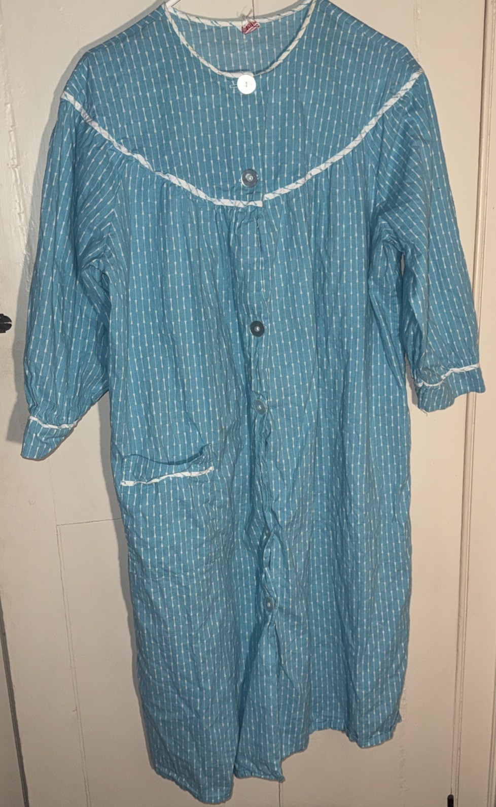 Vintage Elaine Sklar Blue House Coat Cotton Nightgown Dressing GownSize Large??