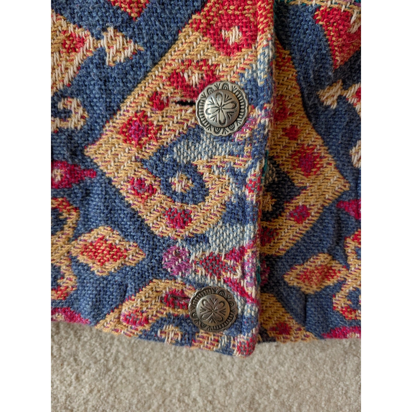 Vintage Paint Pony Cropped Tapestry Jacket Southwestern Cotton Woven- Medium