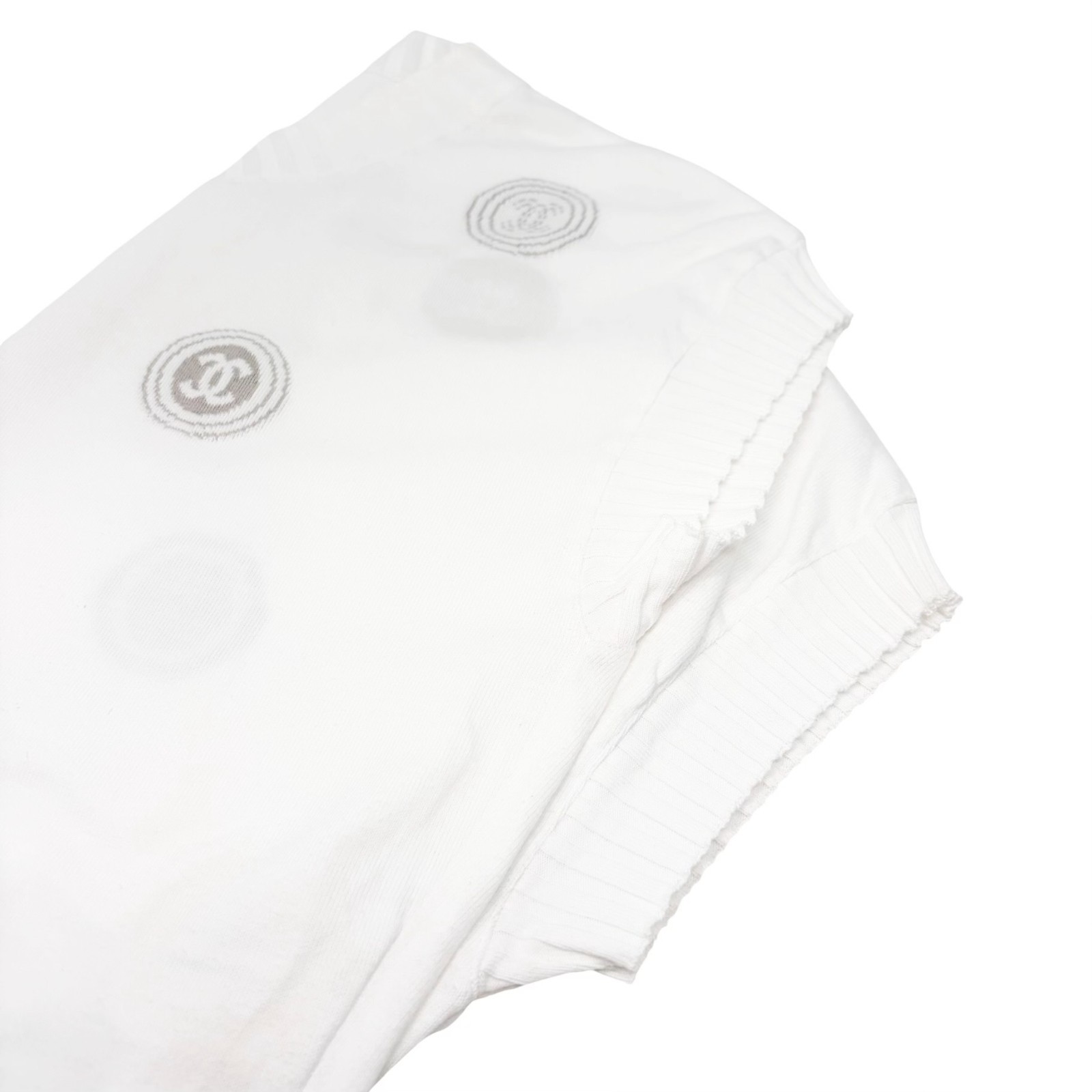 CHANEL Vintage 01P CC Logo Stamp Logo Knit Shirt Top #38 White Greige 901829