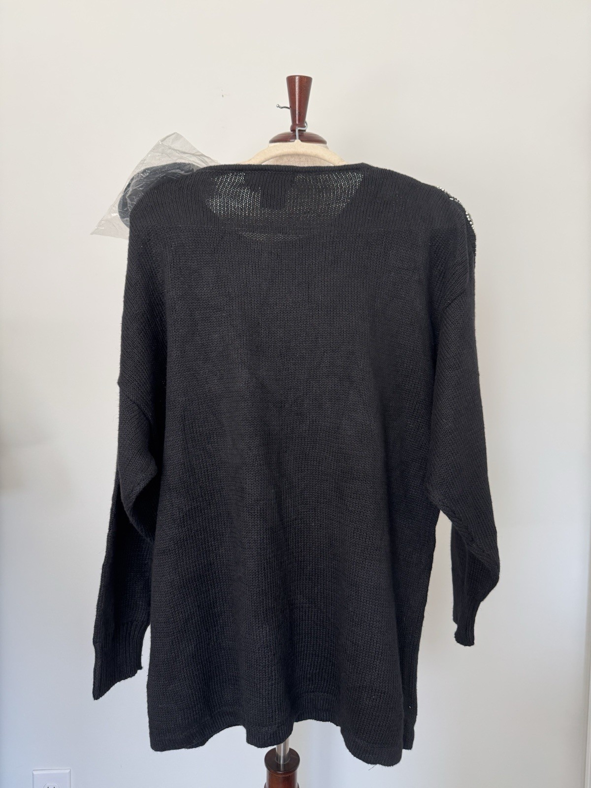 Maurada Women’s 1X Black Beaded Embellished Sweater Ramie Cotton Vintage Style