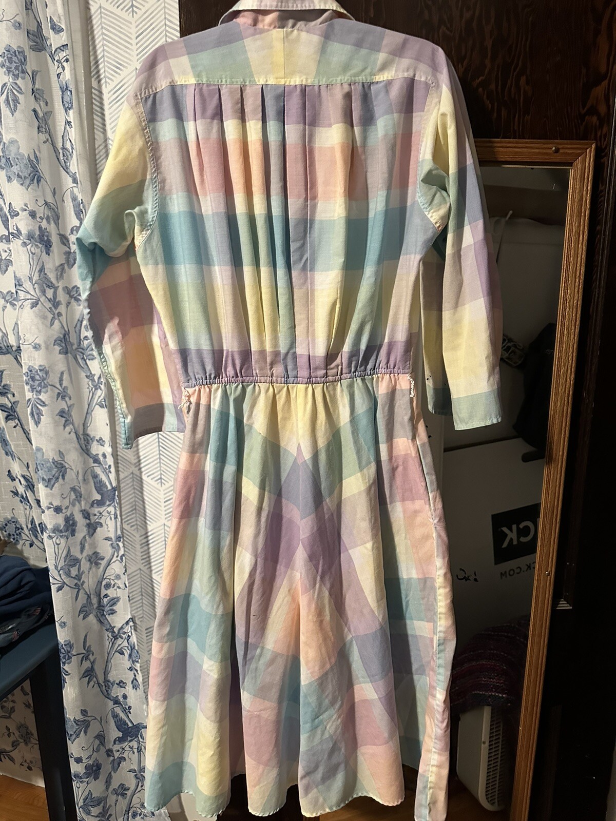 Vintage 80s Watercolor Pastel Plaid Sunshine Starshine Cottage Country Sundress
