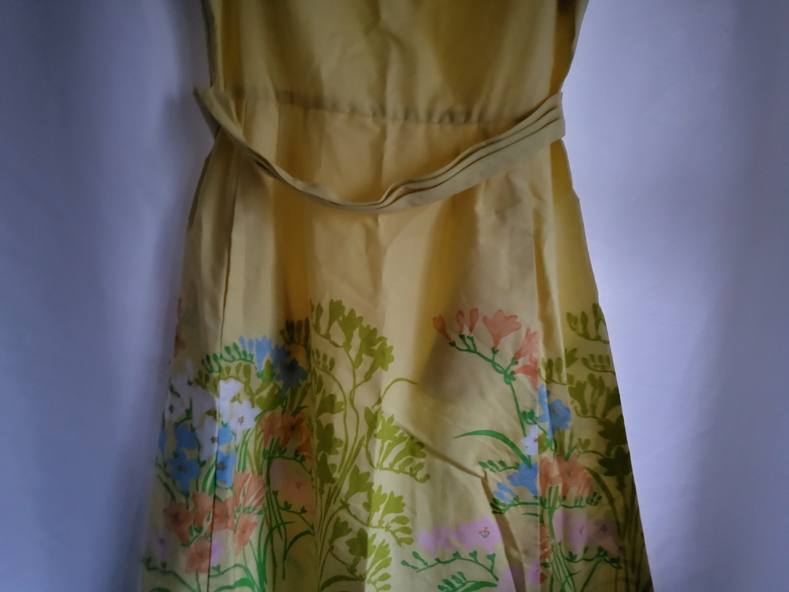 vtg women day dress pat premo california S/M cotton yellow floral midi 50’s 60’s