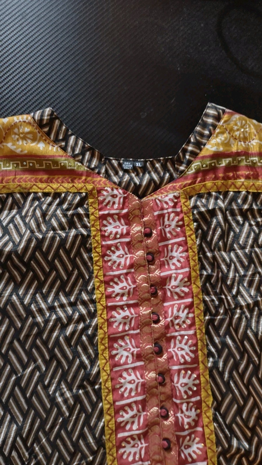 Vintage Indian Dress Black Gold Red XL