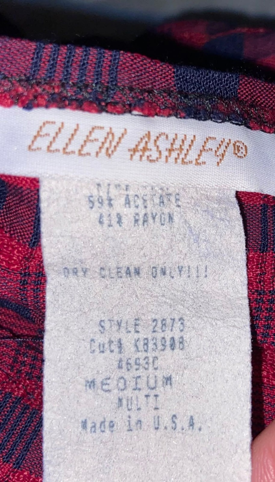 Vintage 90s Ellen Ashley Red Blue Plaid Long Sleeve Full Button Frt Maxi Dress M