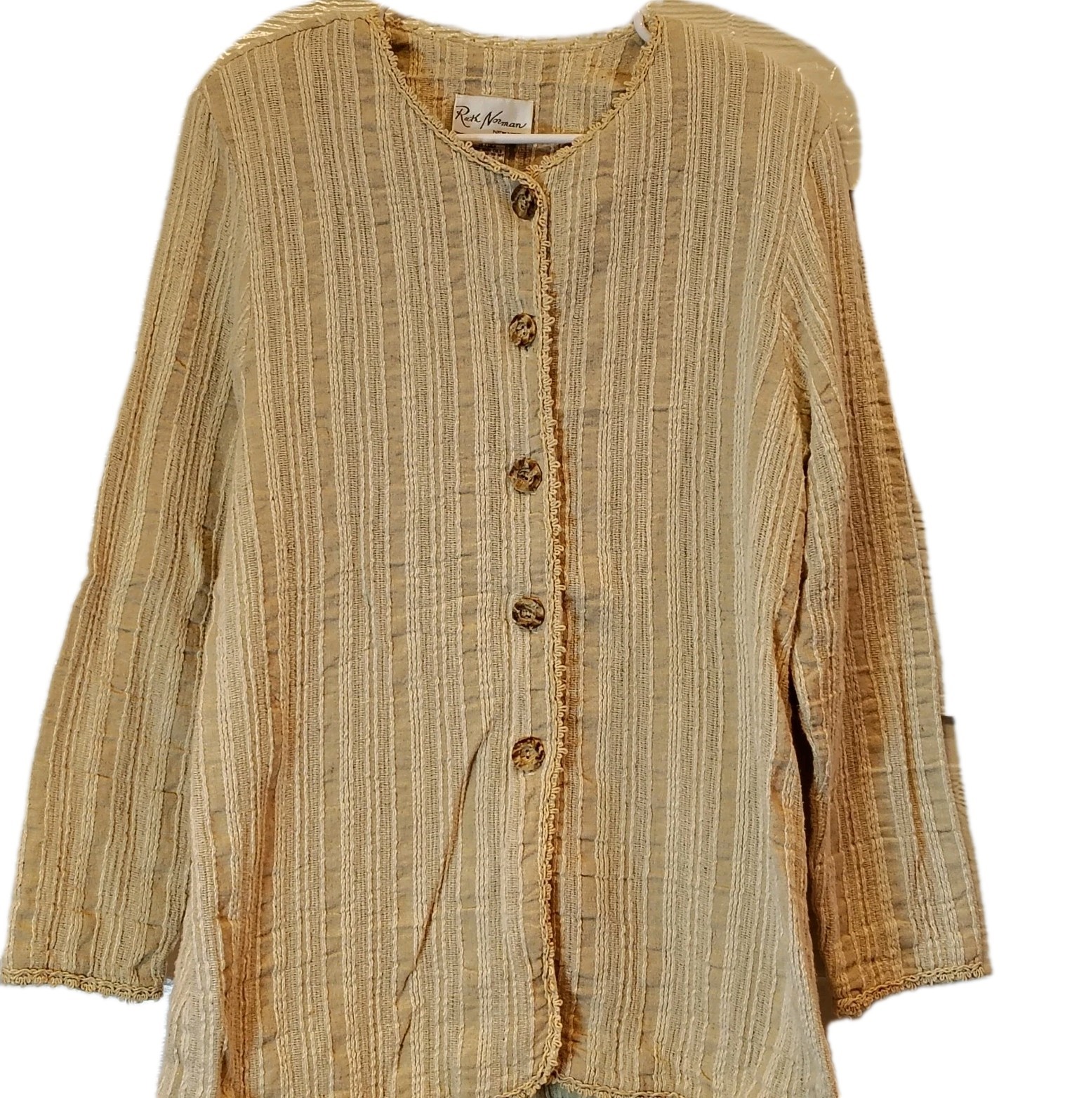 VINTAGE RUTH NORMAN NEW YORK WOMENS MEDIUM COTTON LINEN BLEND SHIRT JACKET USA
