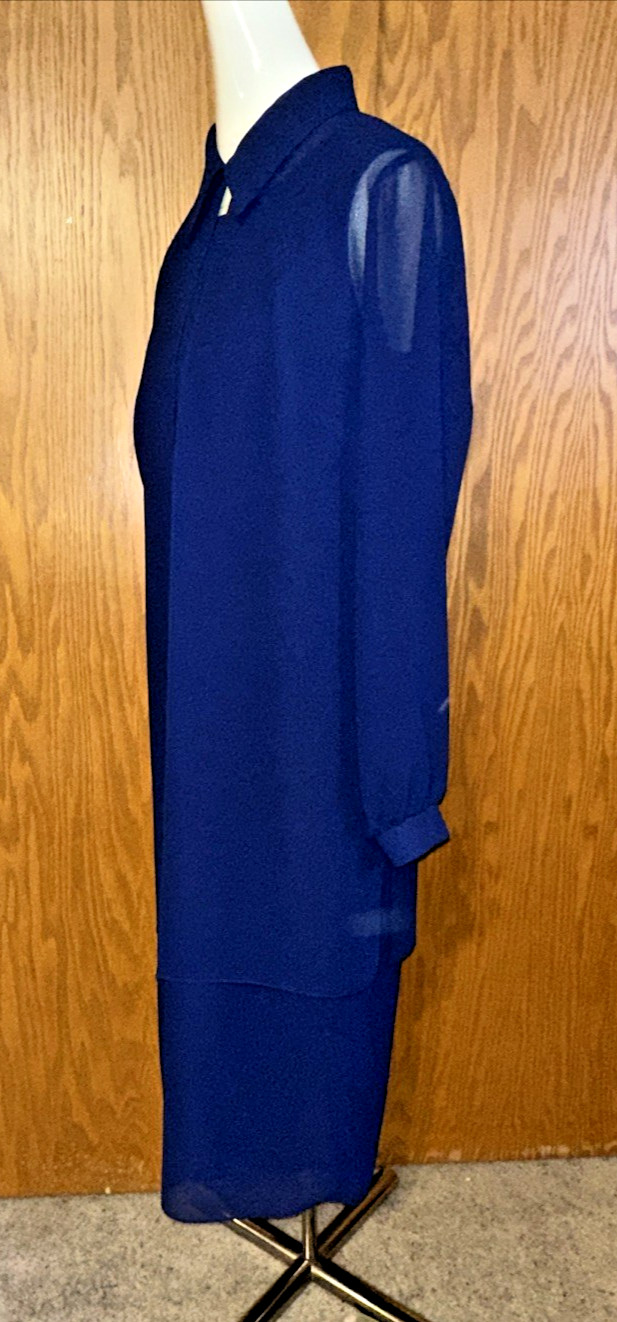 Vtg Florentine Brand Navy Chiffon Jacket Dress Size 10 – Canadian Midi Length