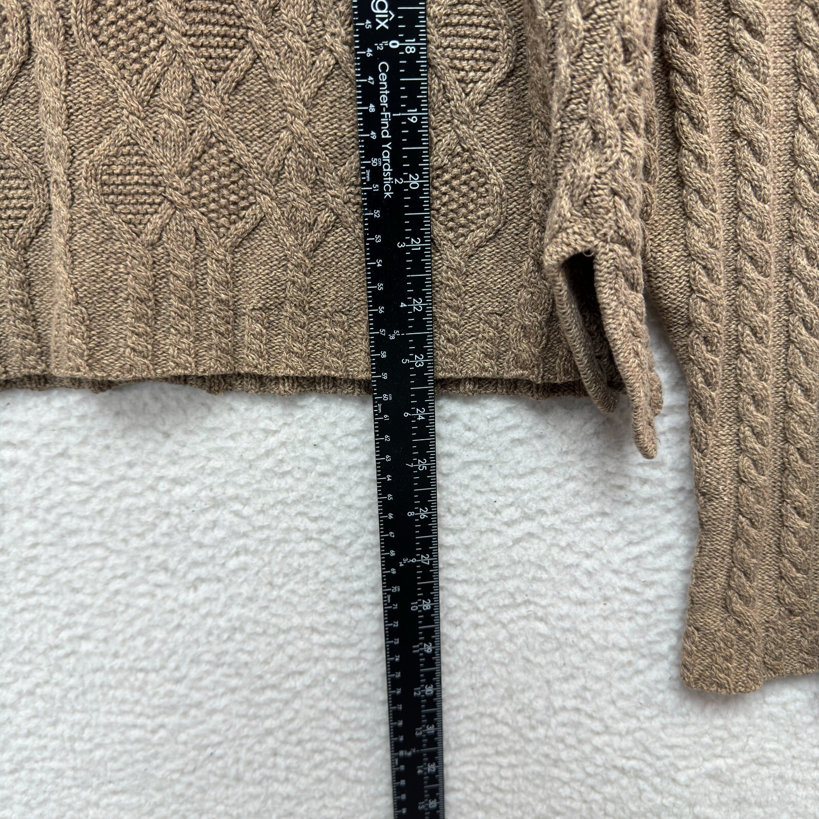 80s 90s Vintage Sweater Large XL Womens Tan Cable Knit V-Neck Fisherman Casual