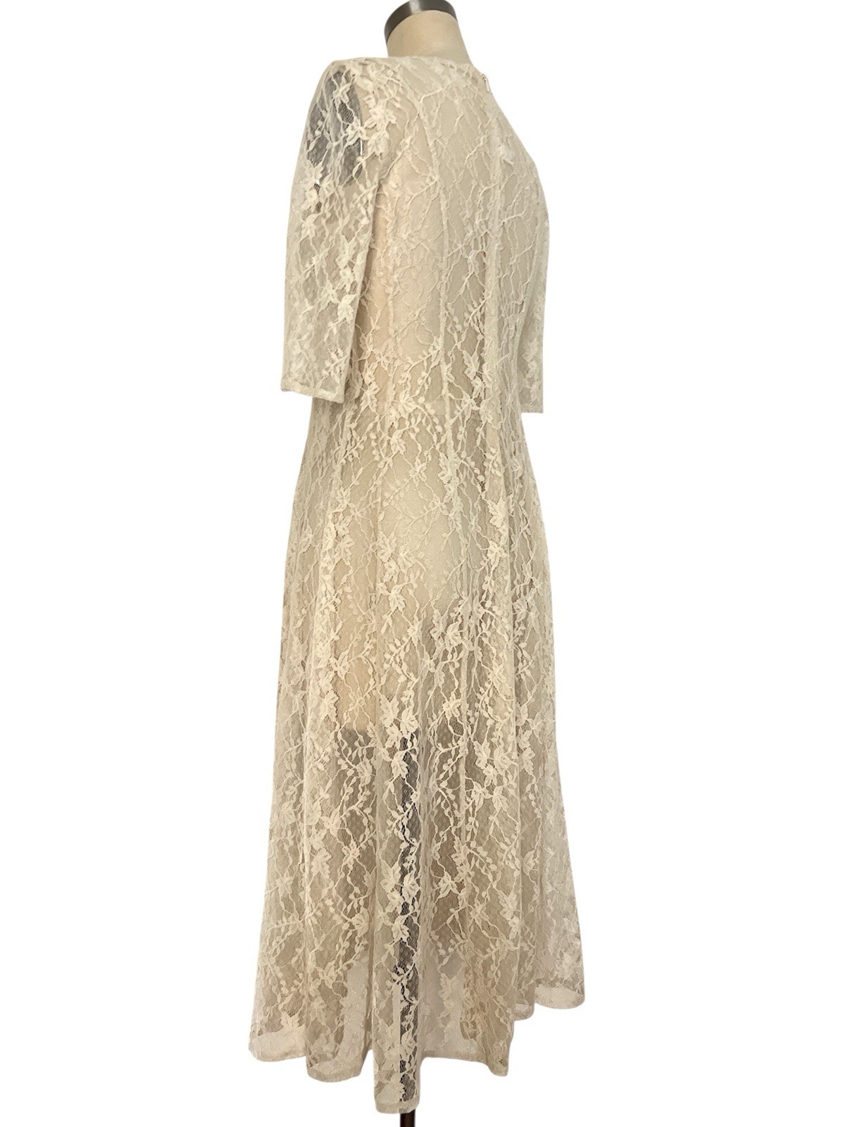 VTG 90s Y2K S M Lace Dress Boho Festival Cottage Core Lolita Flare Skirt Sheer