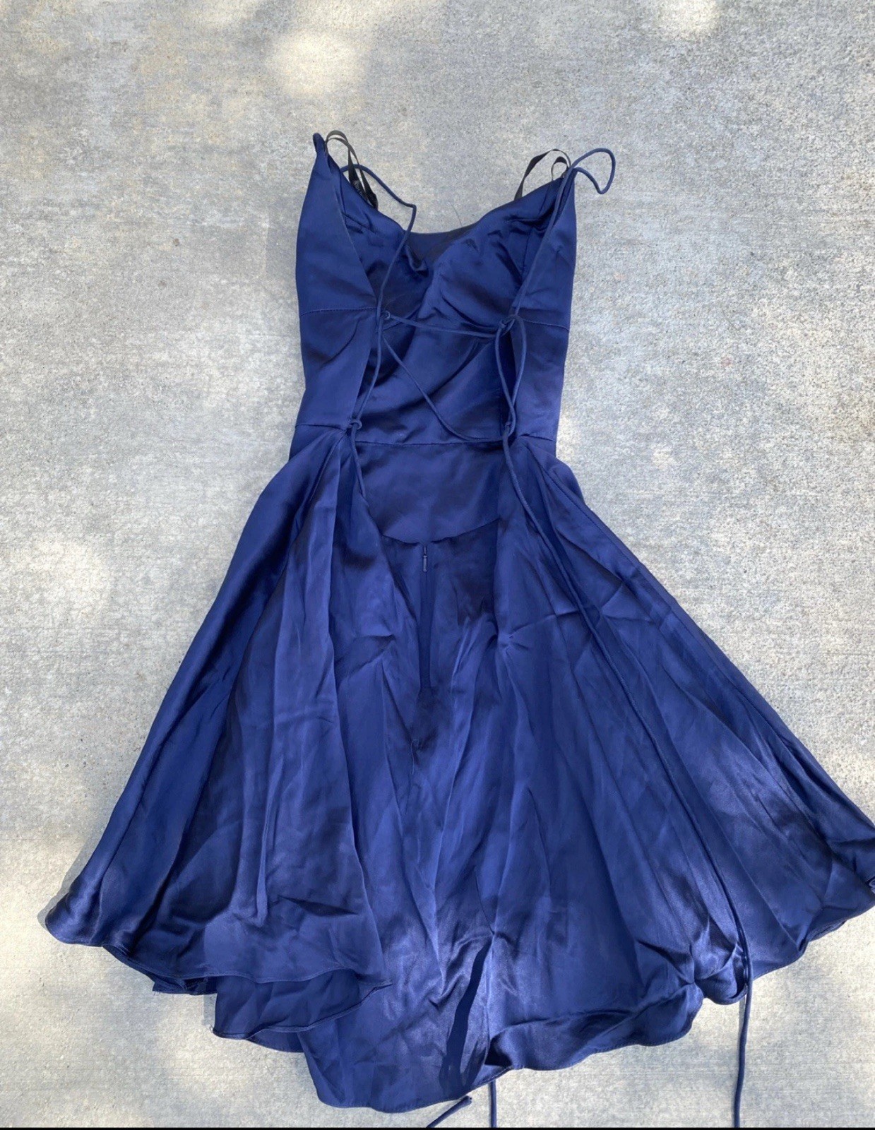 Vintage 90s Sherri Hill Mini Dark Blue Dress Open back Sz 6 Womens
