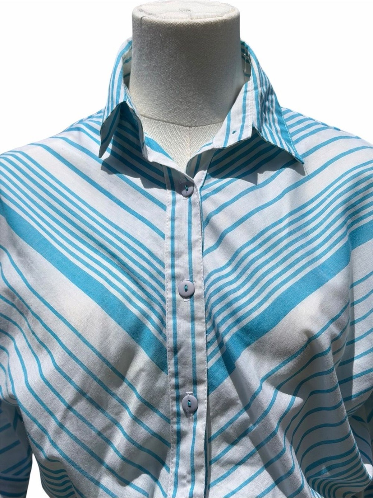 Vintage 1980s The American Shirt Dress Size 5/6 Blue White Striped Fit Flare USA