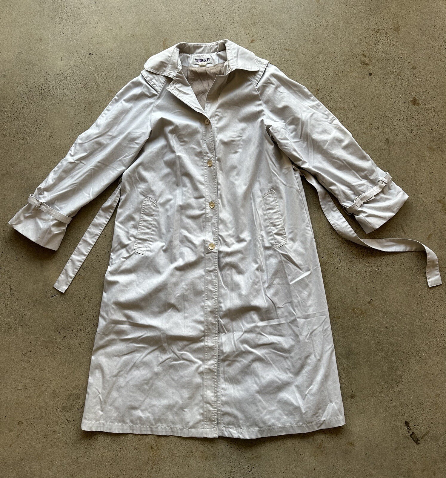 Vintage The Totes II Silver Dacron Polyester & Combed Cotton Trench Coat Size 10