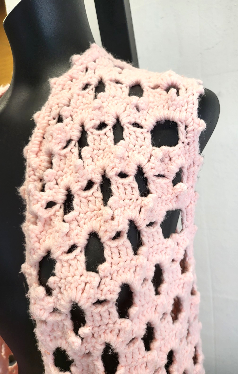 Vintage Pink Crochet Vest Handmade M/L Retro Granny Chic Boho