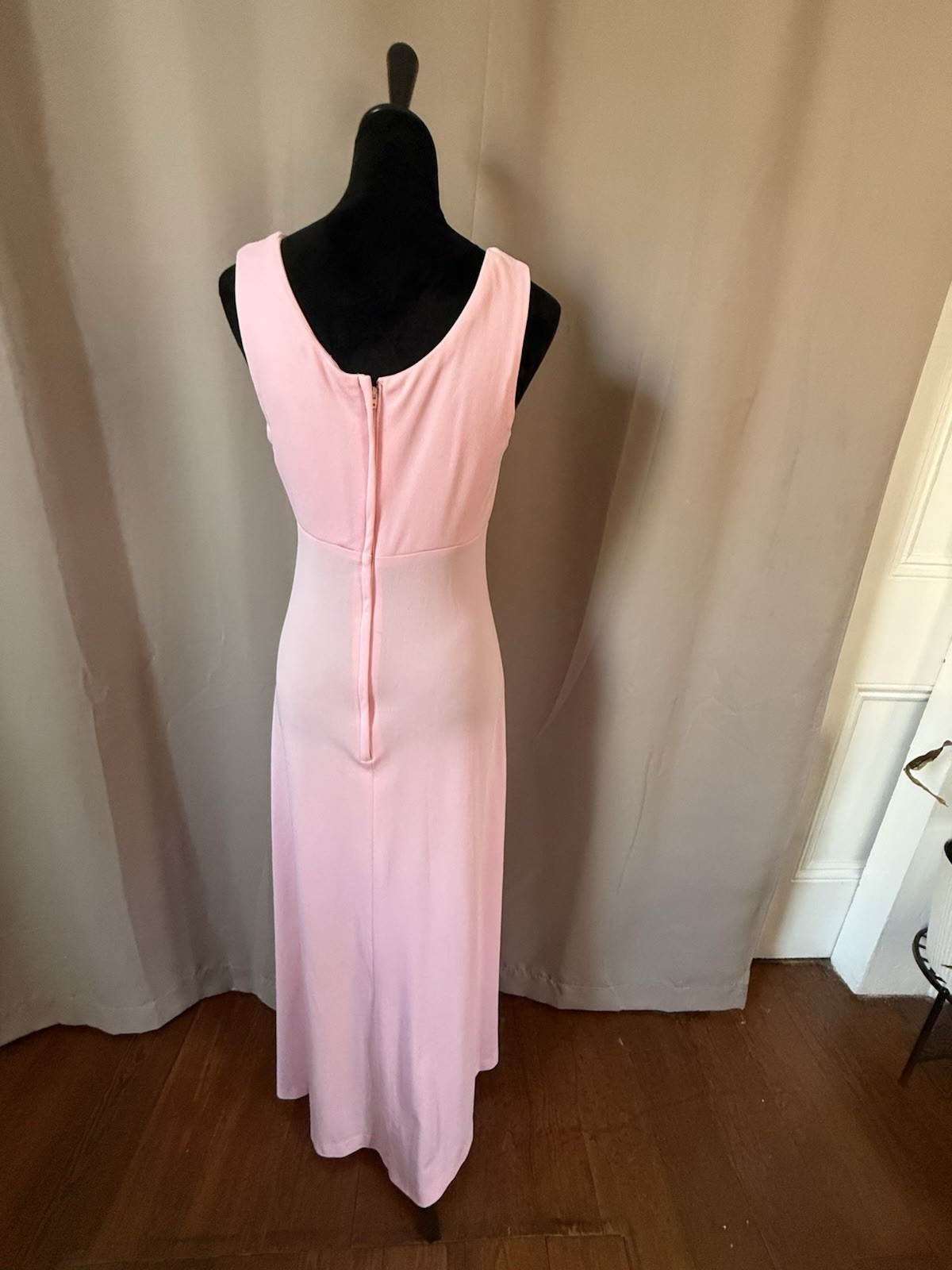 Pink Vintage 70s Maxi Dress Sheer Floral Capelet Womens Size M/L