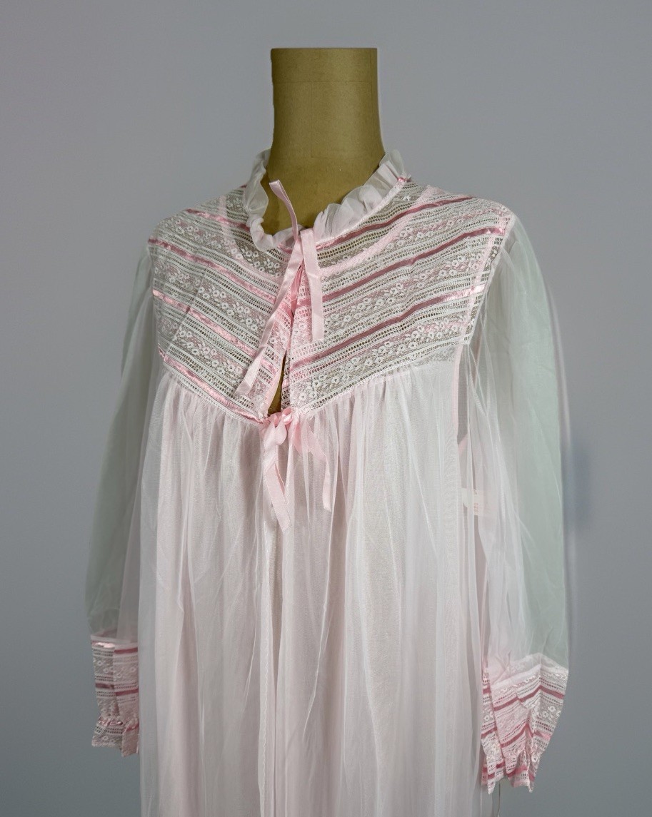 NWT Vtg 50s Spotlight New York Sheer Pink Lingerie Nightgown & Robe Set Womens M