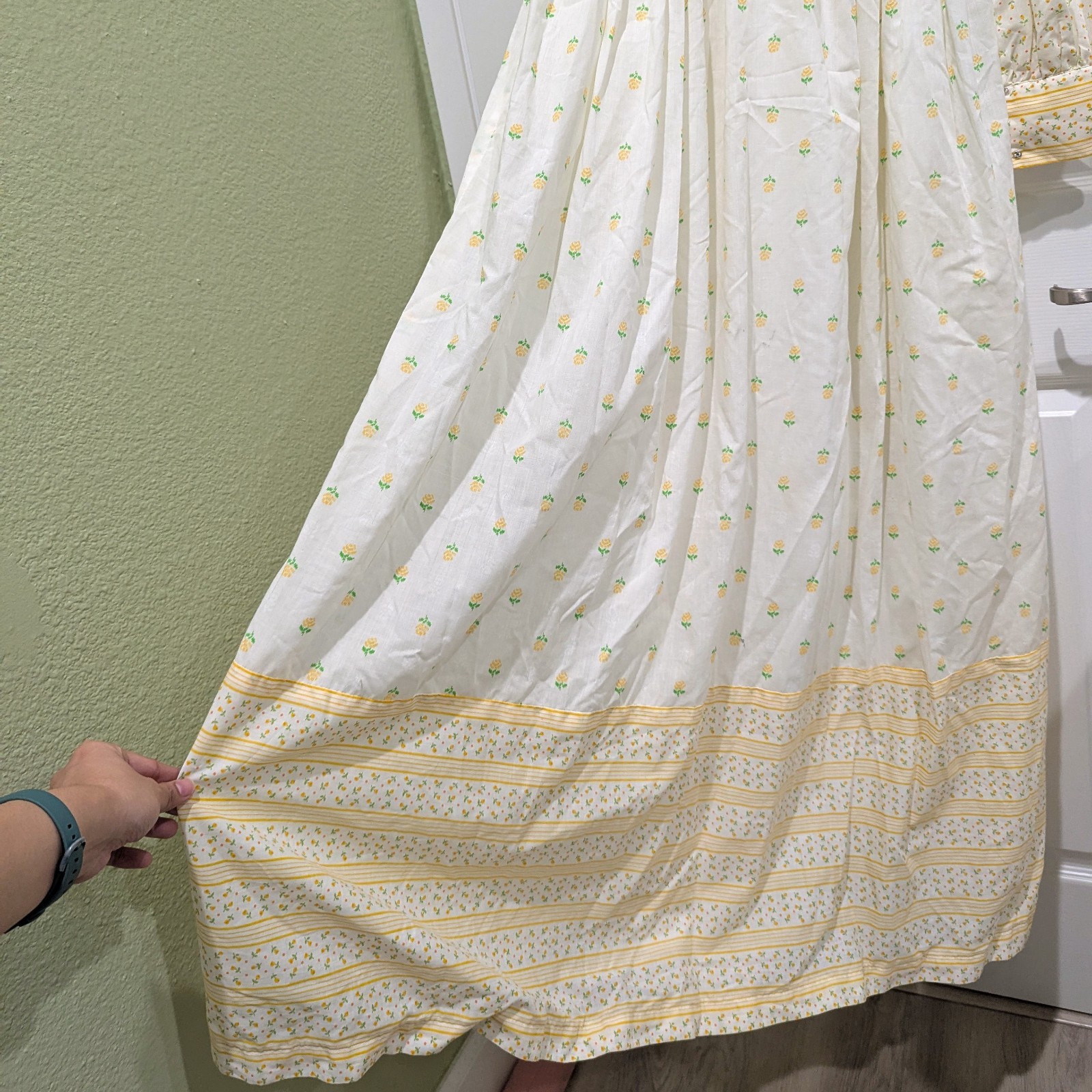 Vintage 70s White and Yellow Floral Prairie Maxi Dress