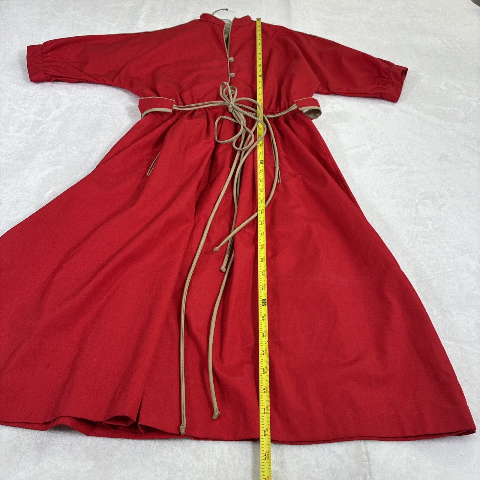 80s Vintage Red & Tan Shirt Dress Belted Button Front Fit Flare Womens Day Dress
