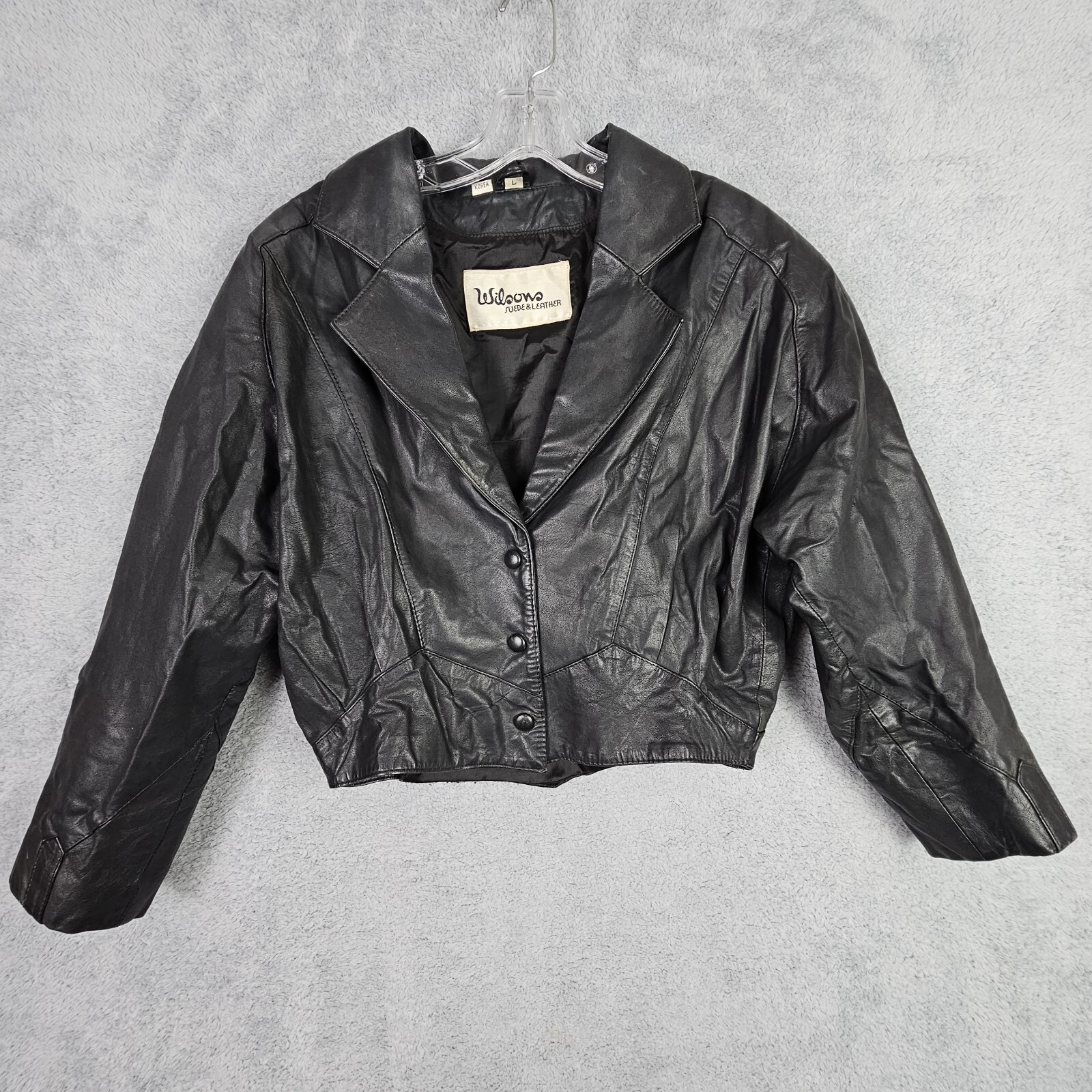 Vtg Wilsons Womens Leather Crop Jacket L Black Moto Biker Gothic Punk