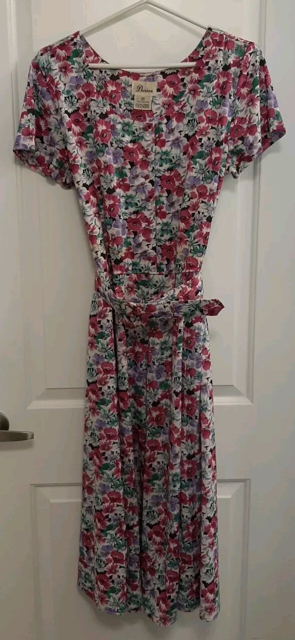 Vintage Darian Cottagecore Maxi Dress Belted Prairiecore 90’s Floral Size 14