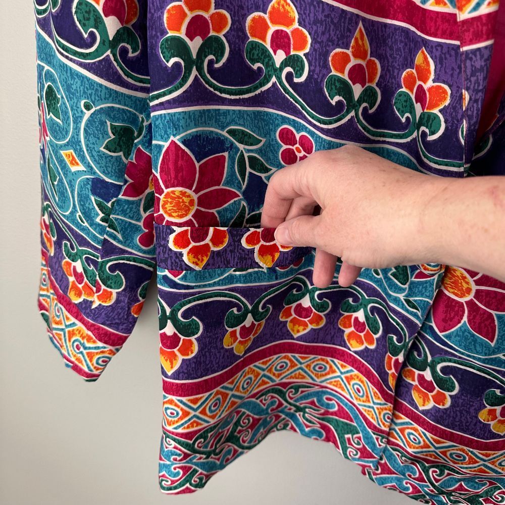 Vintage Carol Horn Women Medium Blazer Silk Floral Print Jacket 80s Arty