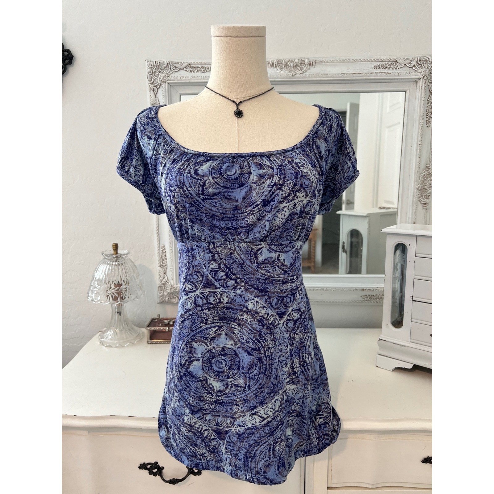 vintage paisley patterned babydoll short sleeve top