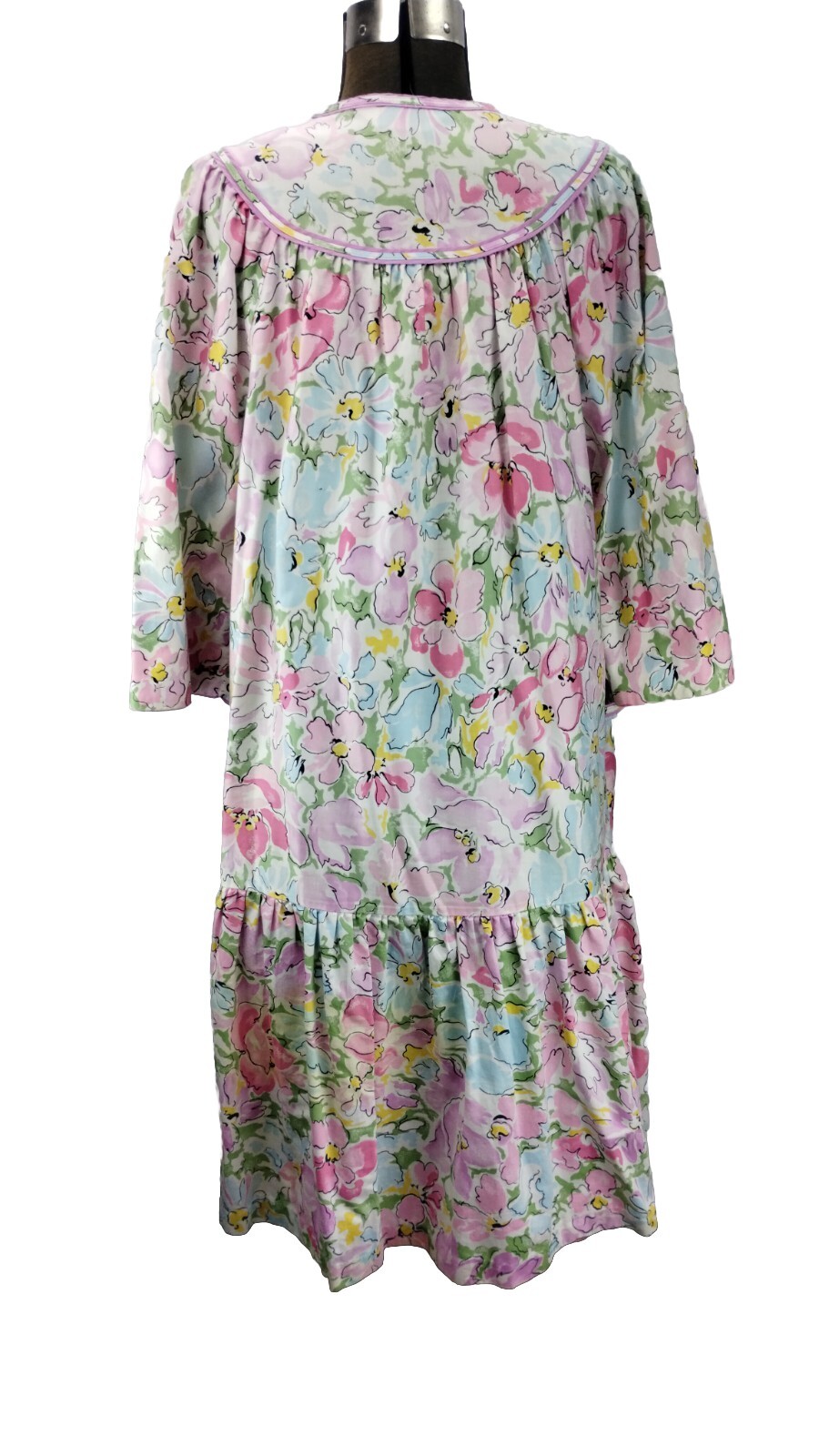 California Dynasty House Dress XL? Cuff sleeve Blue red yellow floral
