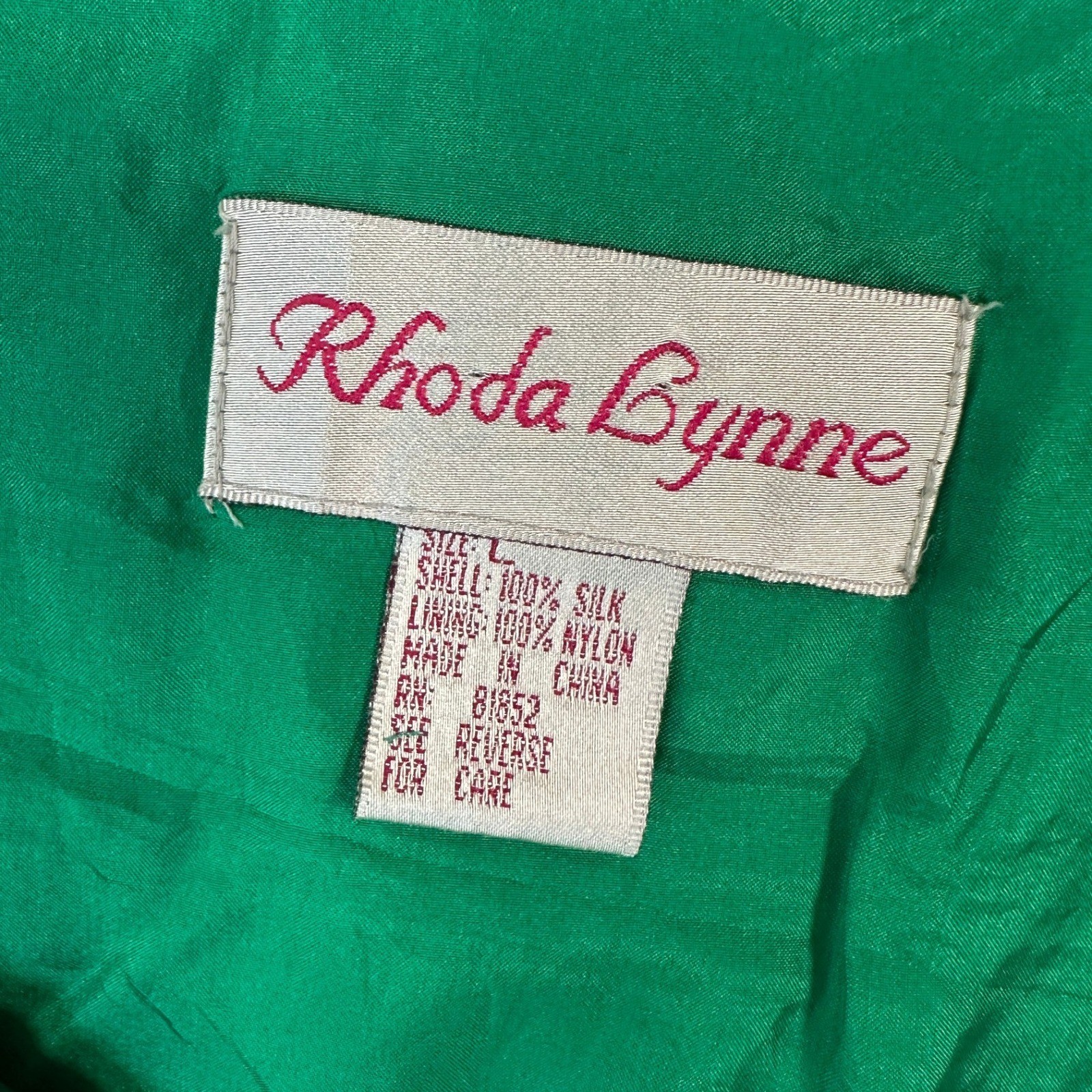 Rhoda Lynne Vintage Quilted Lining Windbreaker Large Green 100% Silk Shell