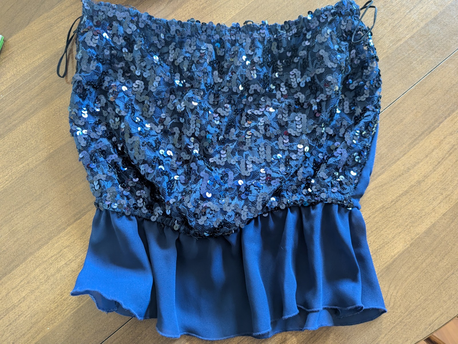 Vintage 70s Frere Jacques Navy Metallic Sequin Glitter Disco Tube Top Strapless