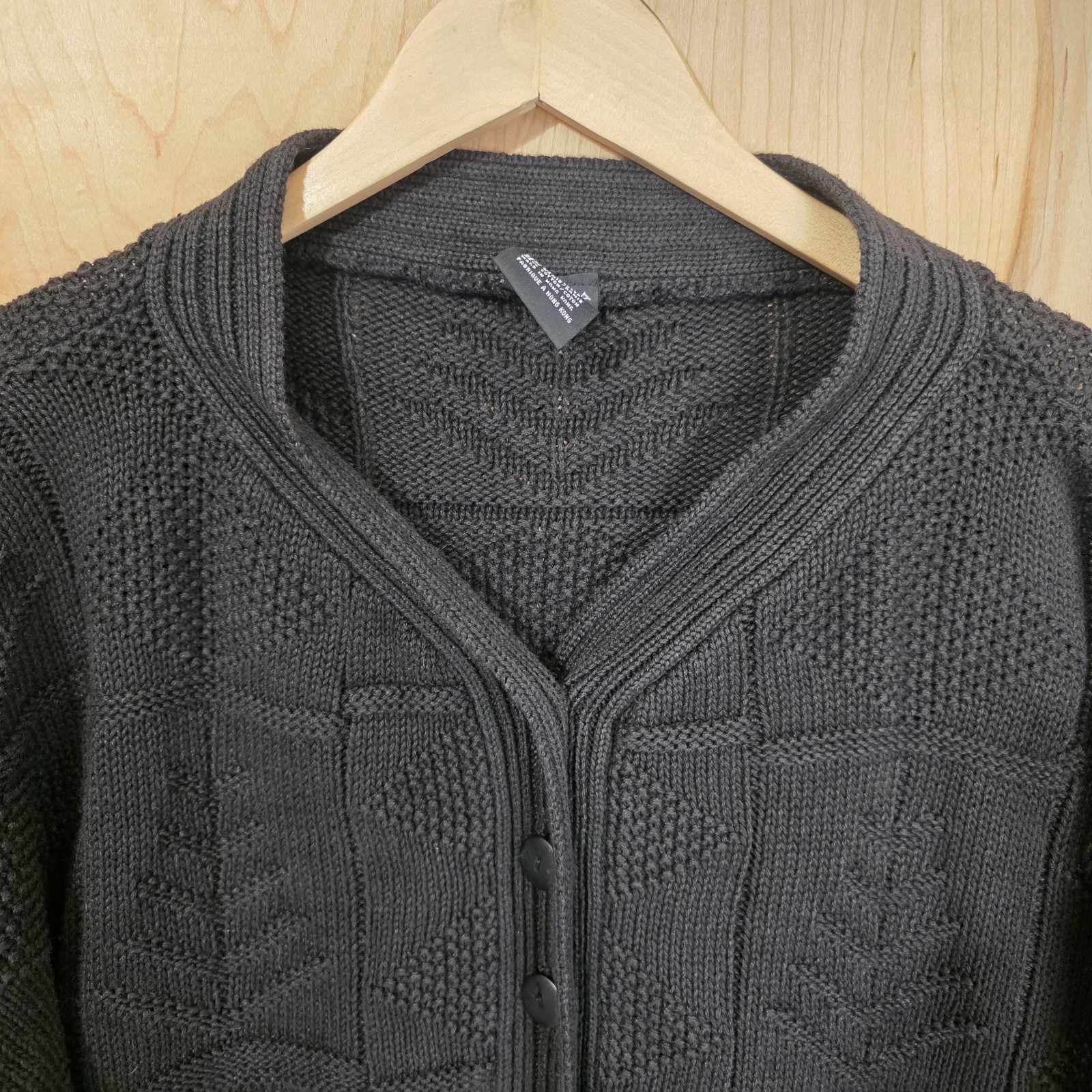 Generra Womens Vintage 80s Boxy Style Black Cotton Floral Cardigan Size Medium