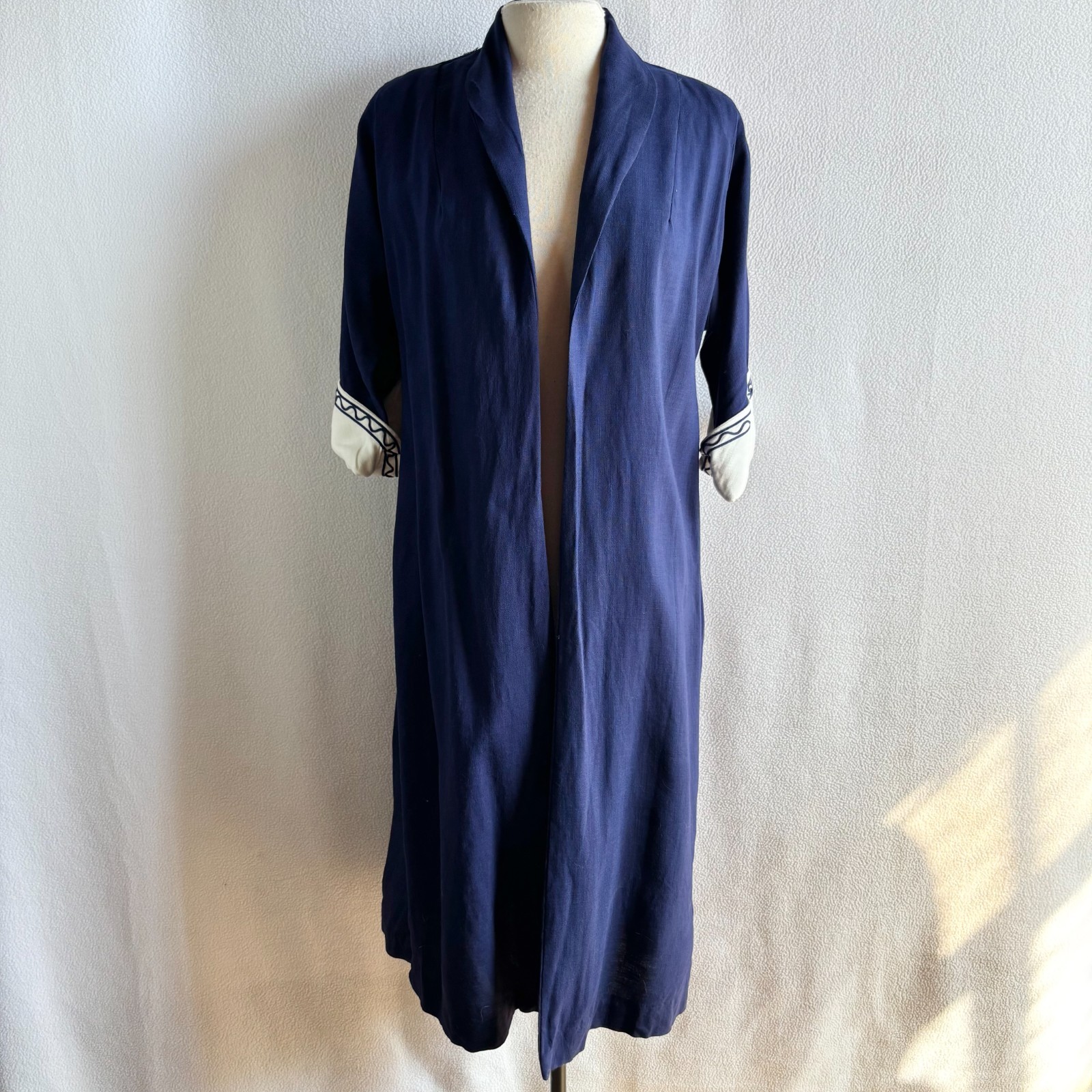 Vintage 1950s Navy Blue Short Sleeve Open Front Coat M/L
