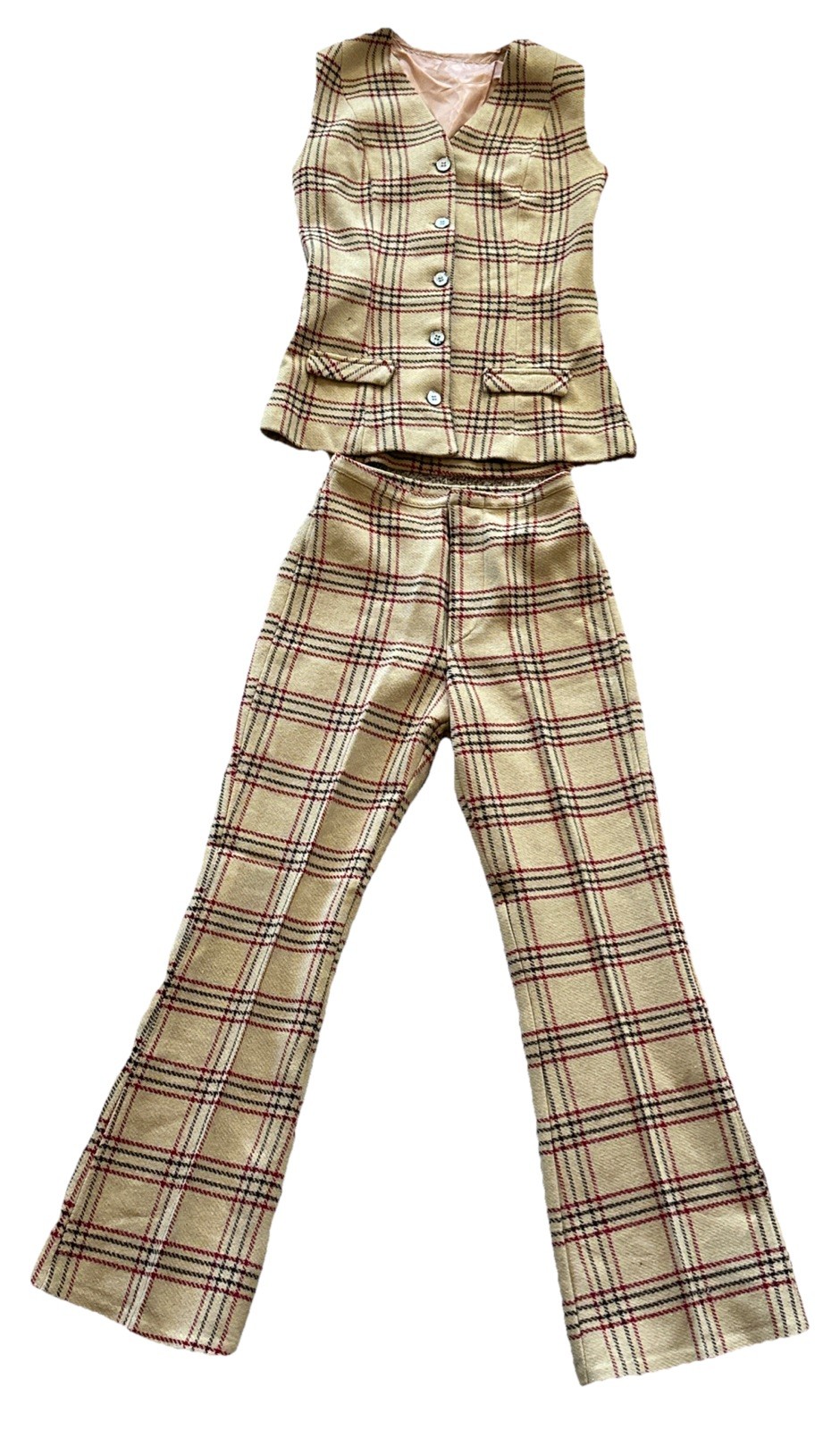 Vintage Lady Wrangler Plaid Vest Sz 11 1/2 & Pants Sz 9/10 Set Womens