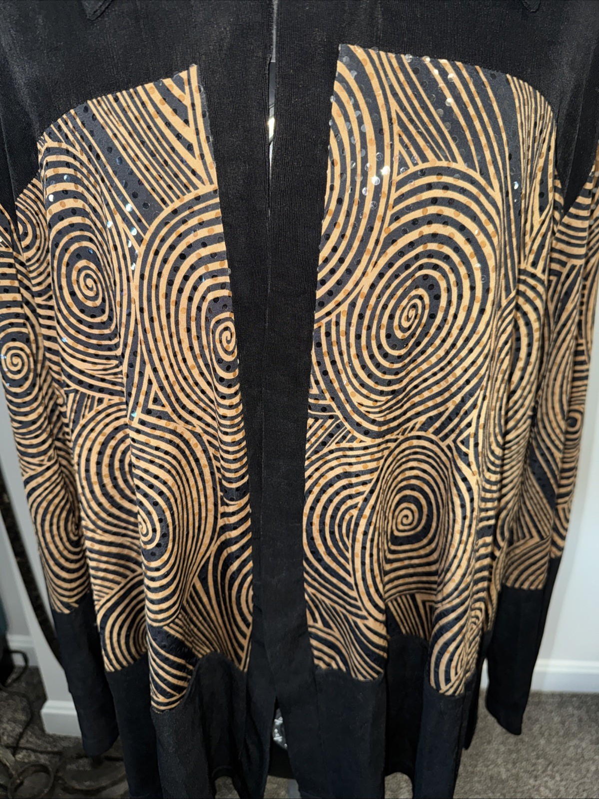 VTG 80s KOKOMO Open Knit TUNIC jacket sequin Geometric Brown Black Womens 1X USA