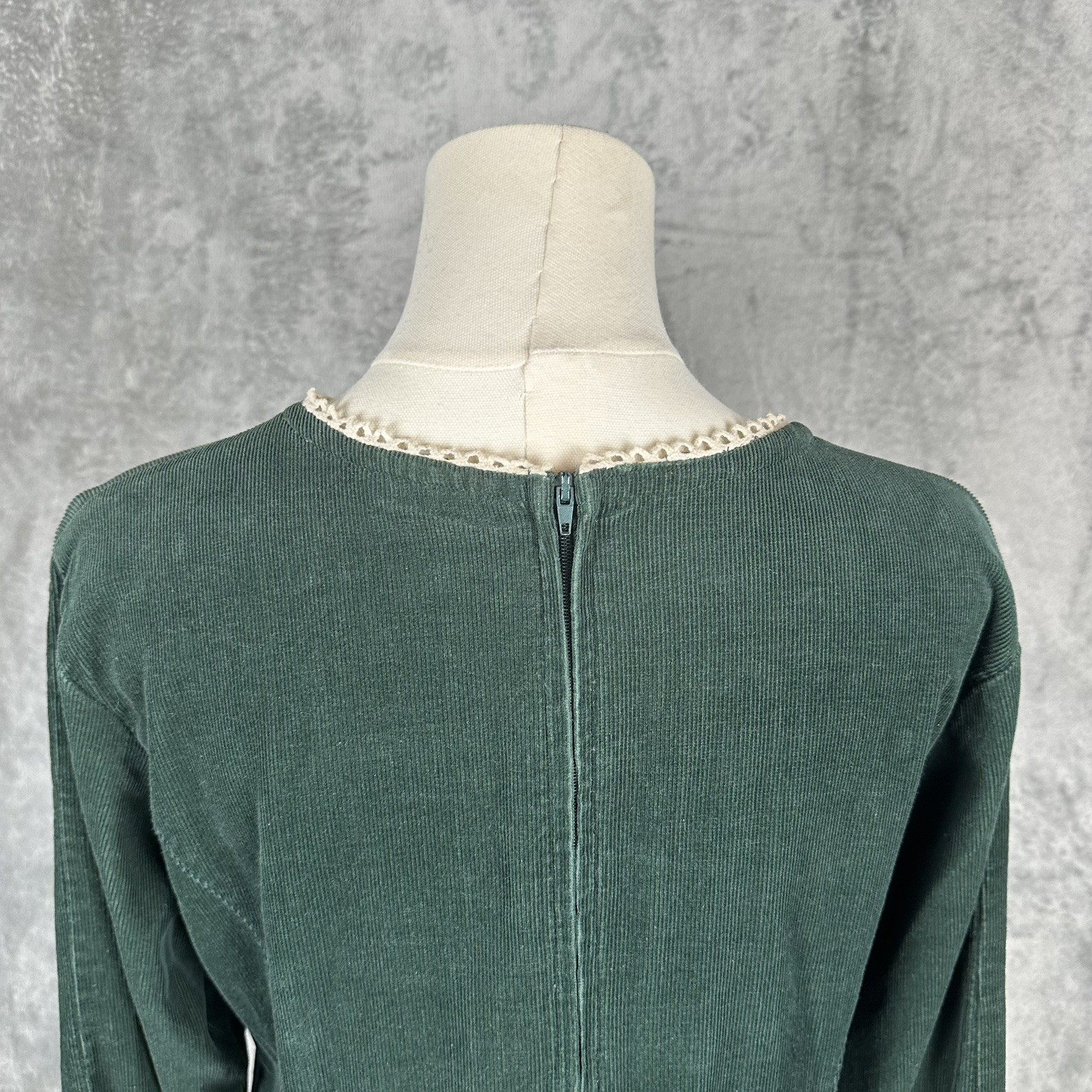 Vintage Corduroy Green Midi 10P Dress Renaissance Festival Prairie Boho Cottage