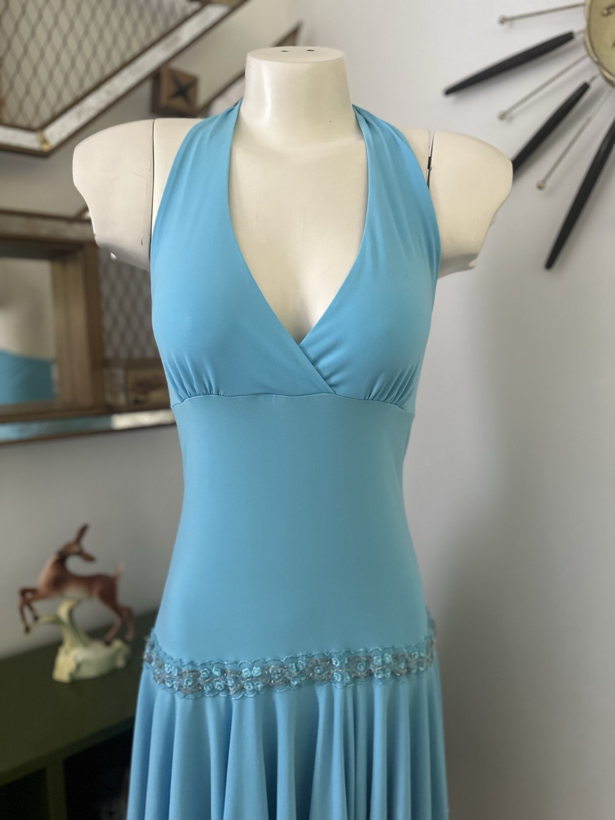 Vintage Y2K Taboo Blue Mini Halter Dress Asymmetrical Fairy Gem Sz M