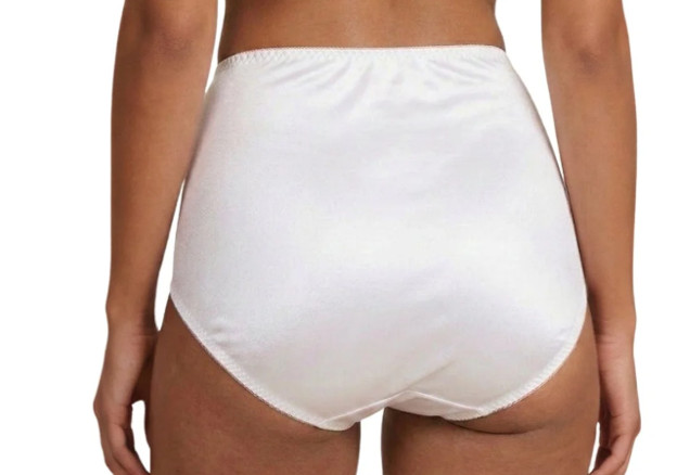 White Sheer Satin Scalloped Hi Cut Panties L