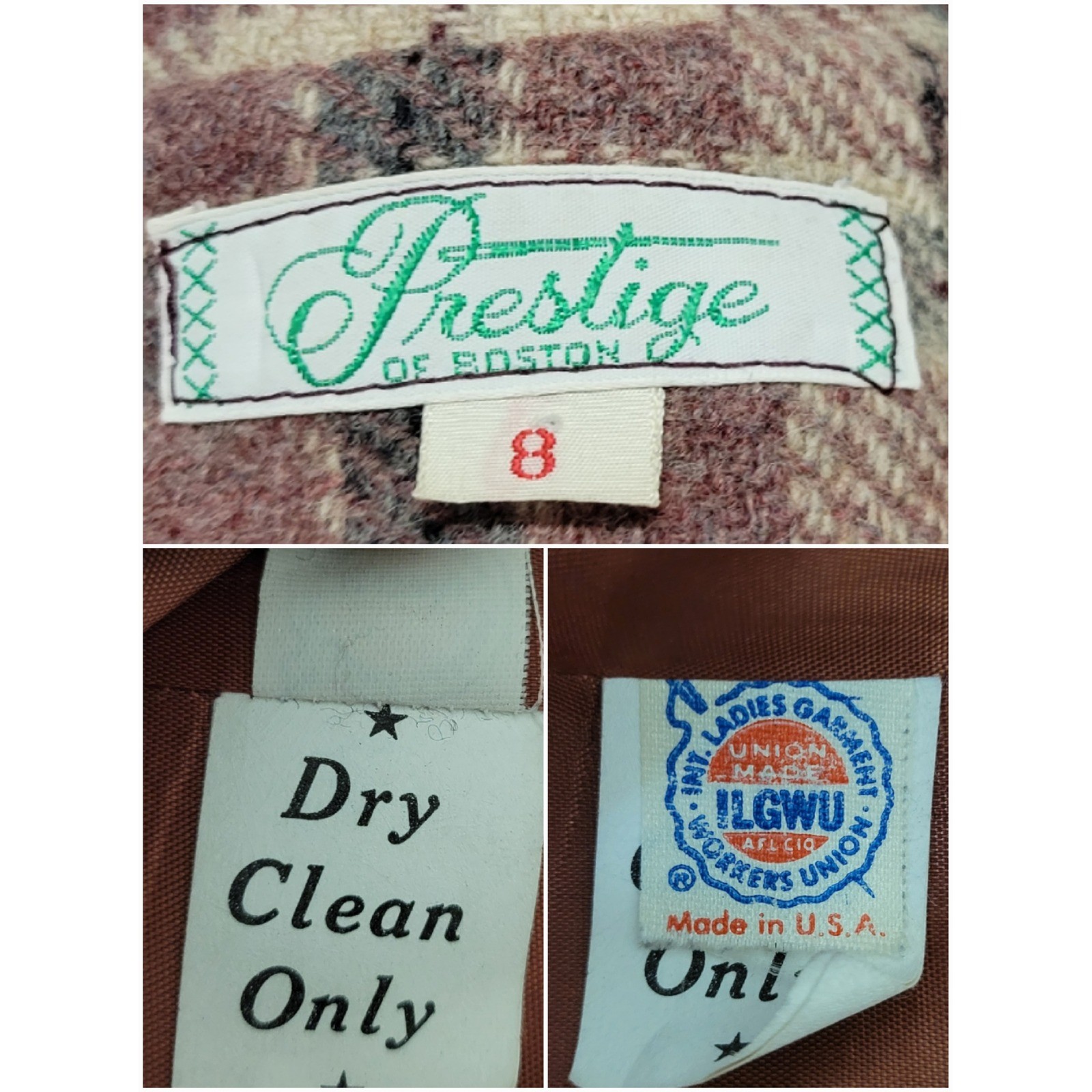 Prestige of Boston Blazer Pink Cream Plaid Wool Blend Vintage ILGWU Size 8