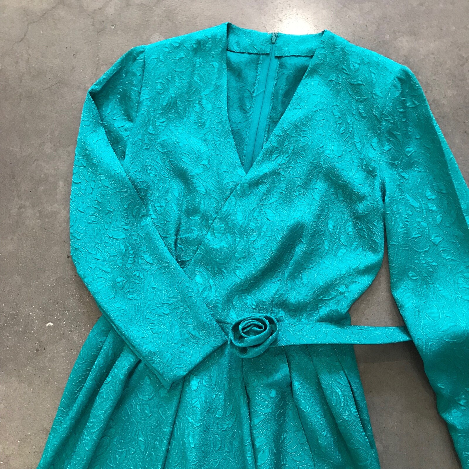 Vintage 80s Dress XS/S Jade Green Draped Silk Belted Wrap Maxi Gown
